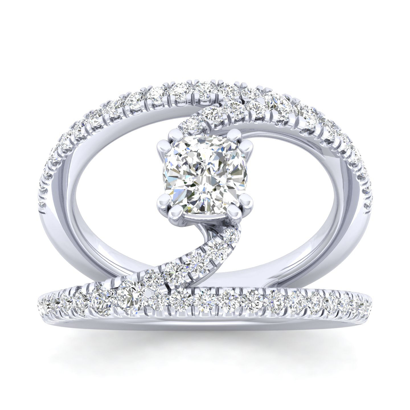 14K White Gold Cushion Cut Freeform Diamond Engagement Ring