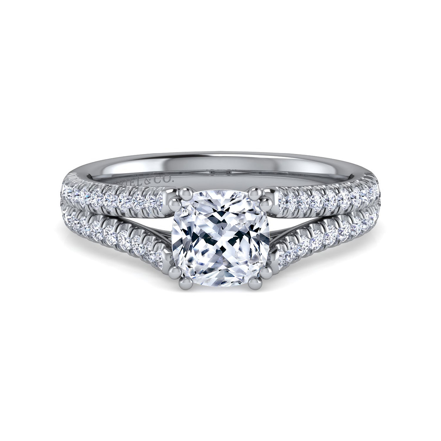 14K White Gold Cushion Cut Split Shank Diamond Engagement Ring