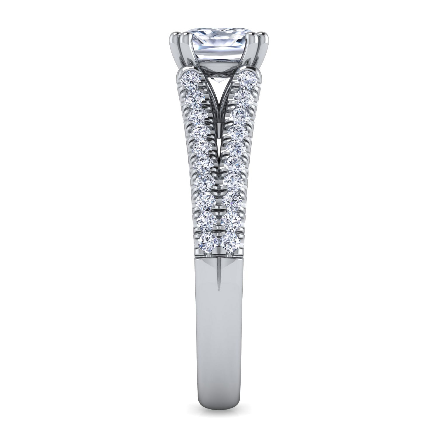 14K White Gold Cushion Cut Split Shank Diamond Engagement Ring
