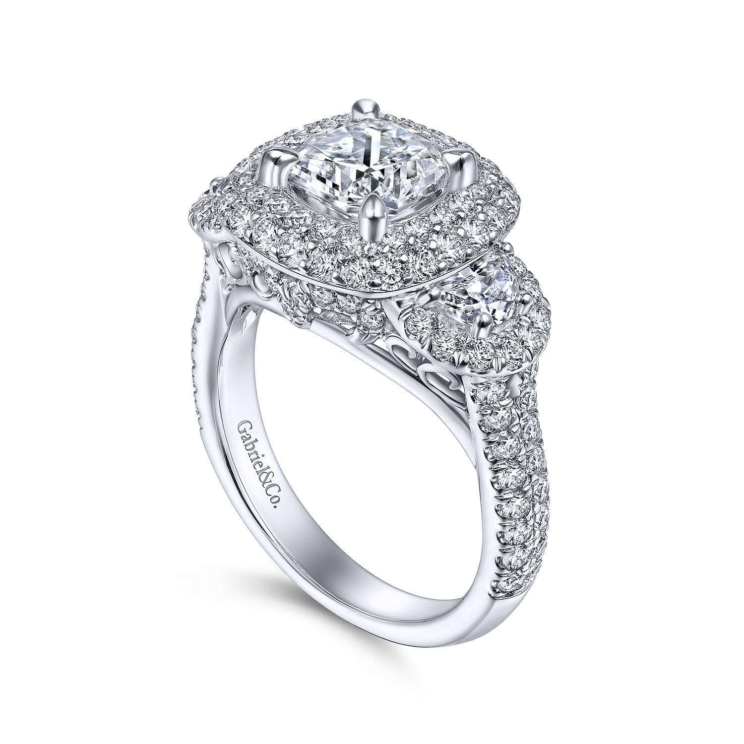14K White Gold Cushion Double Halo Diamond Engagement Ring