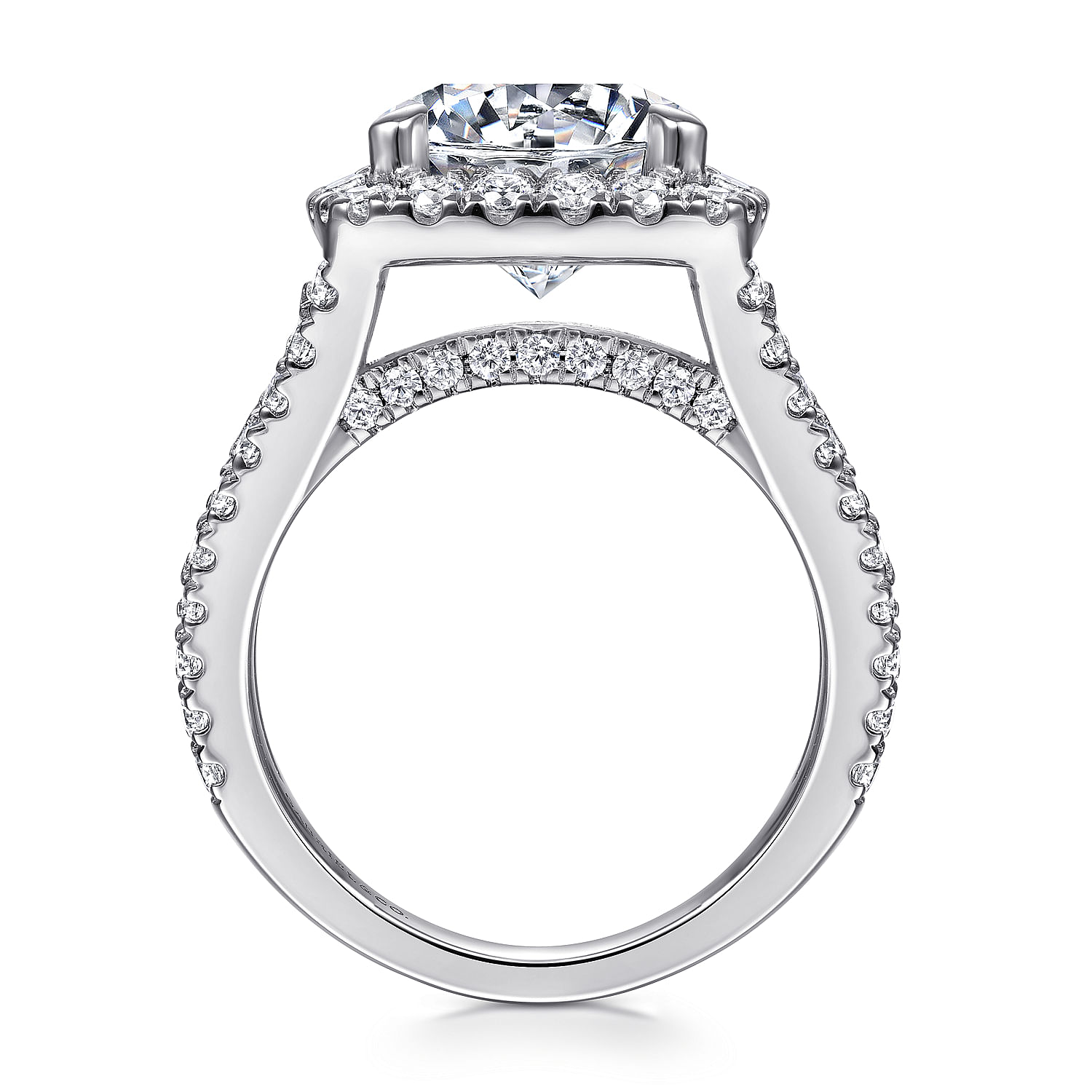 14K White Gold Cushion Halo Round Diamond Channel Set Engagement Ring