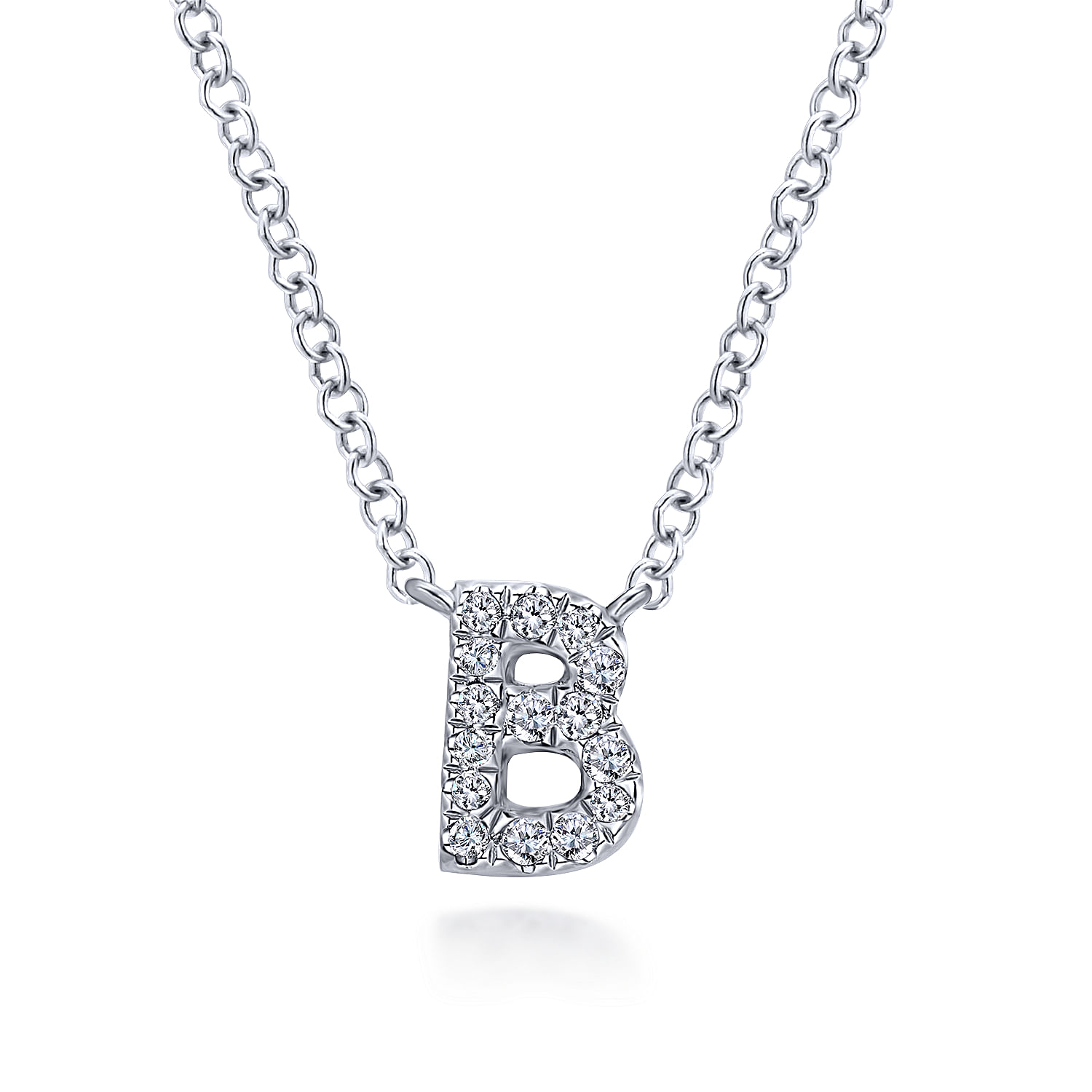 14K White Gold Diamond B Initial Pendant Necklace