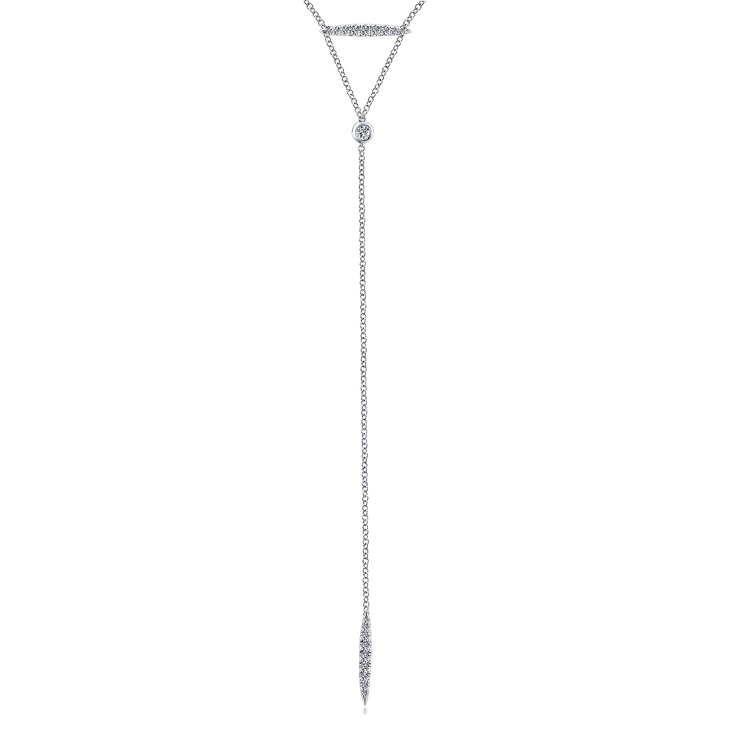 14K White Gold Diamond Bar and Spike Y Necklace