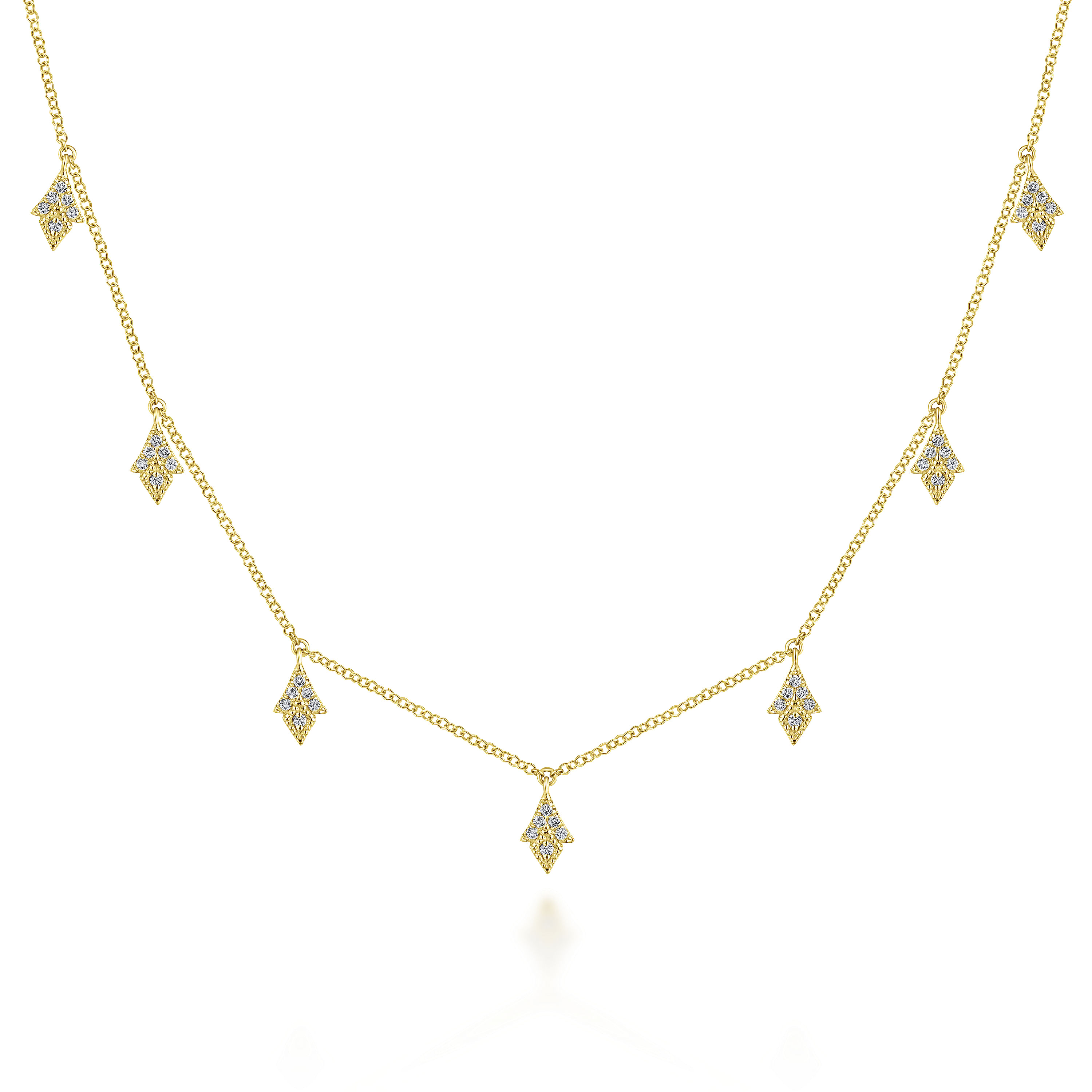 14K White Gold Diamond Choker Necklace with Diamond Kite Drops