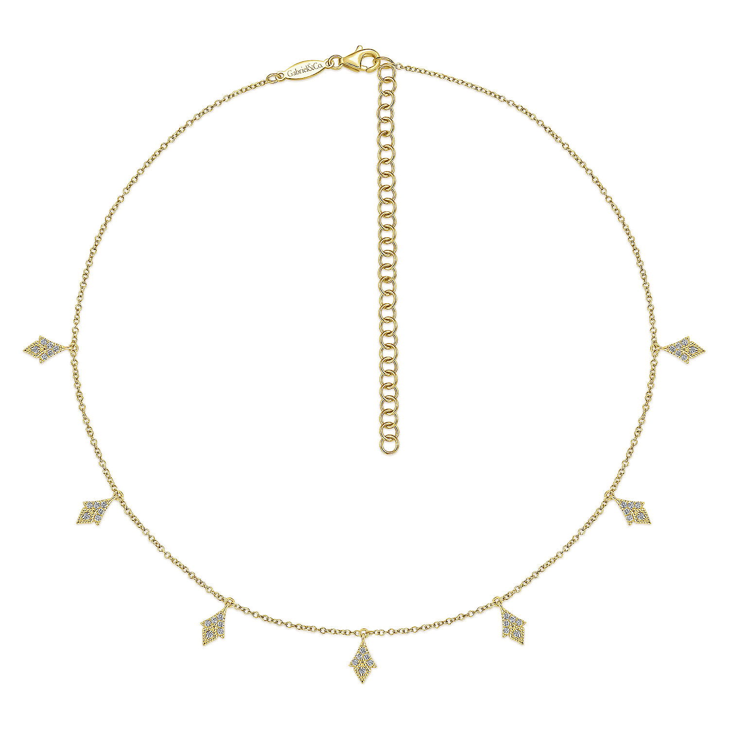 14K White Gold Diamond Choker Necklace with Diamond Kite Drops