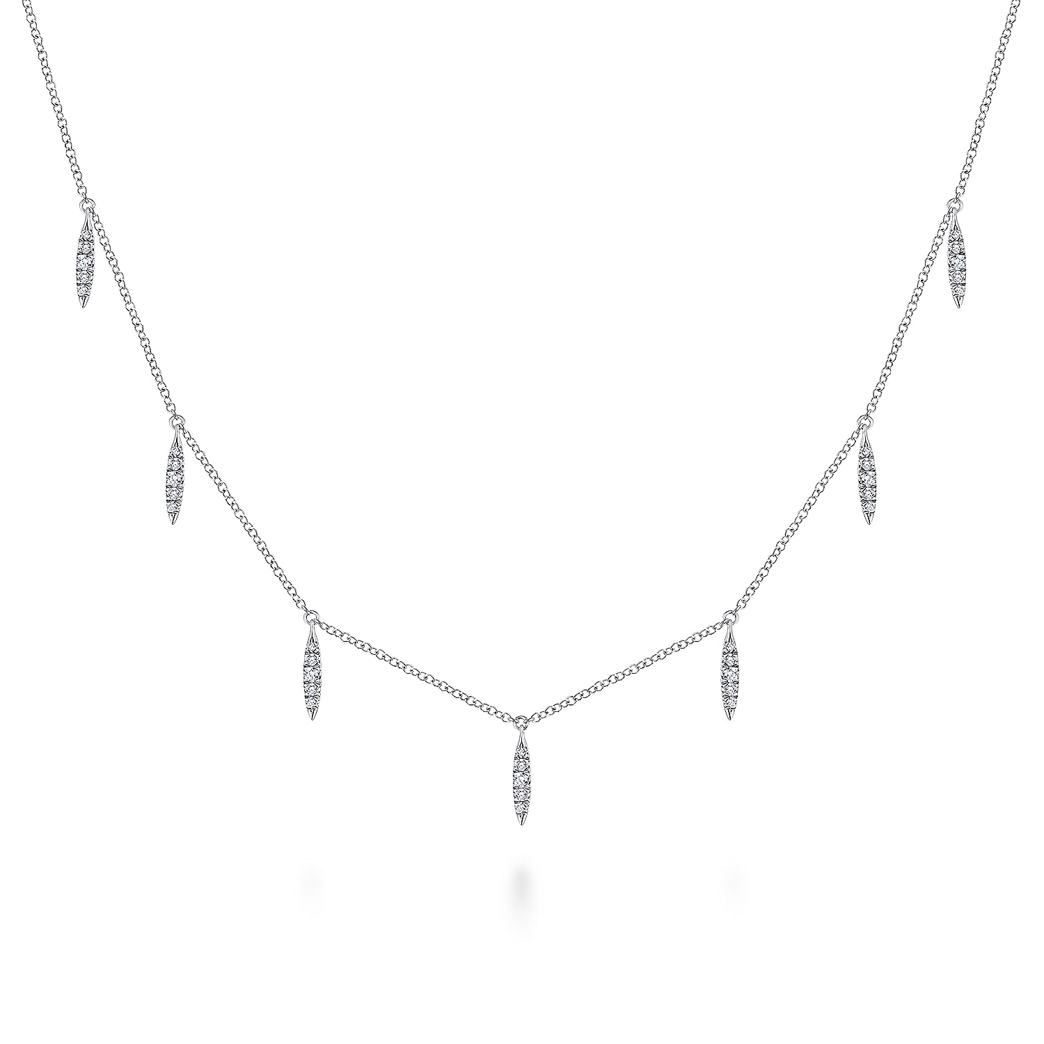 14K White Gold Diamond Choker Necklace with Diamond Spike Drops