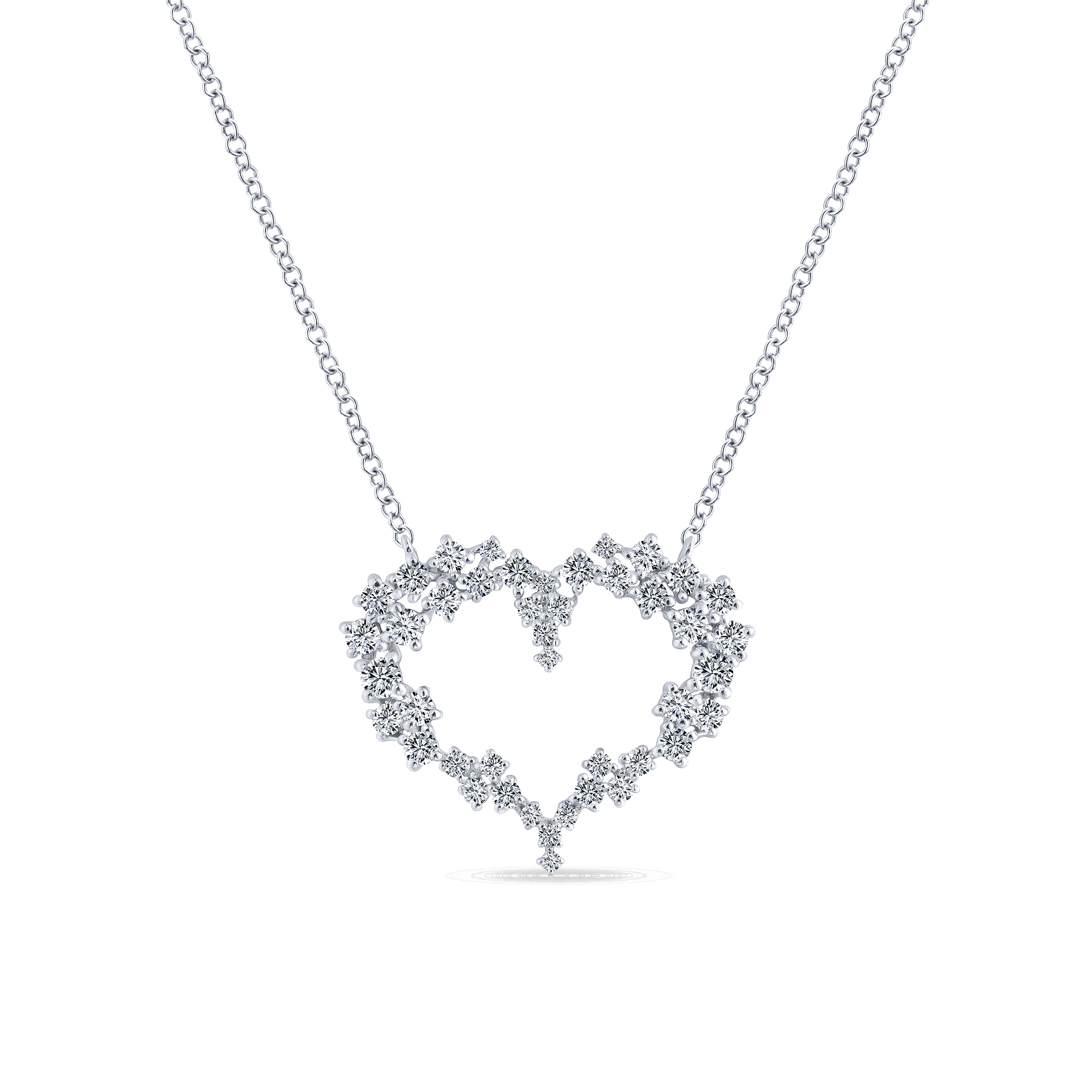 14K White Gold Diamond Cluster Heart Pendant Necklace