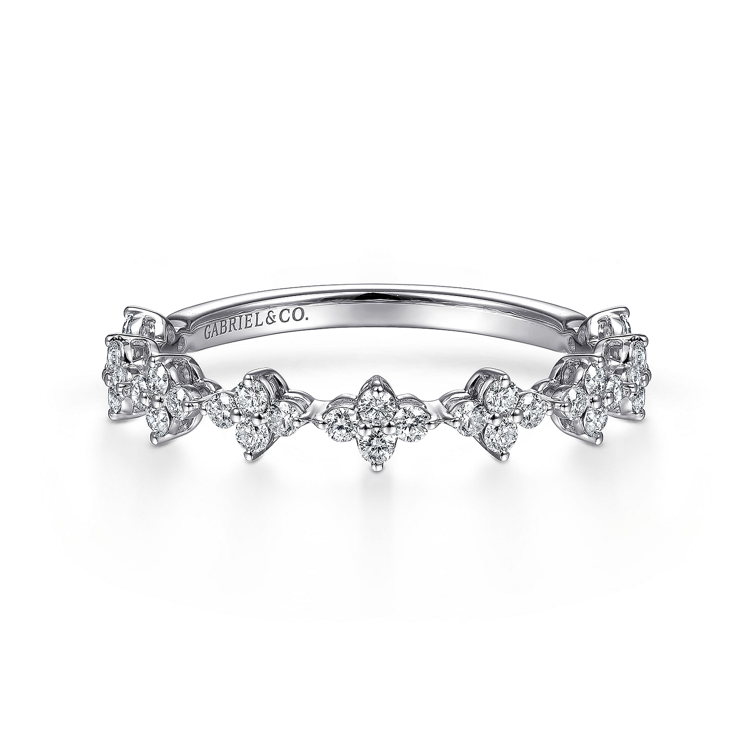 14K White Gold Diamond Cluster Station Stackable Ring