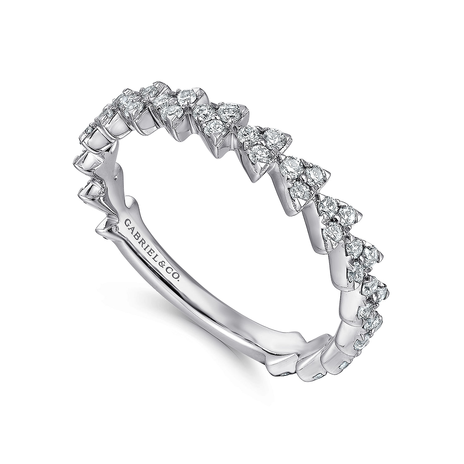 14K White Gold Diamond Cluster Triangle Station Band