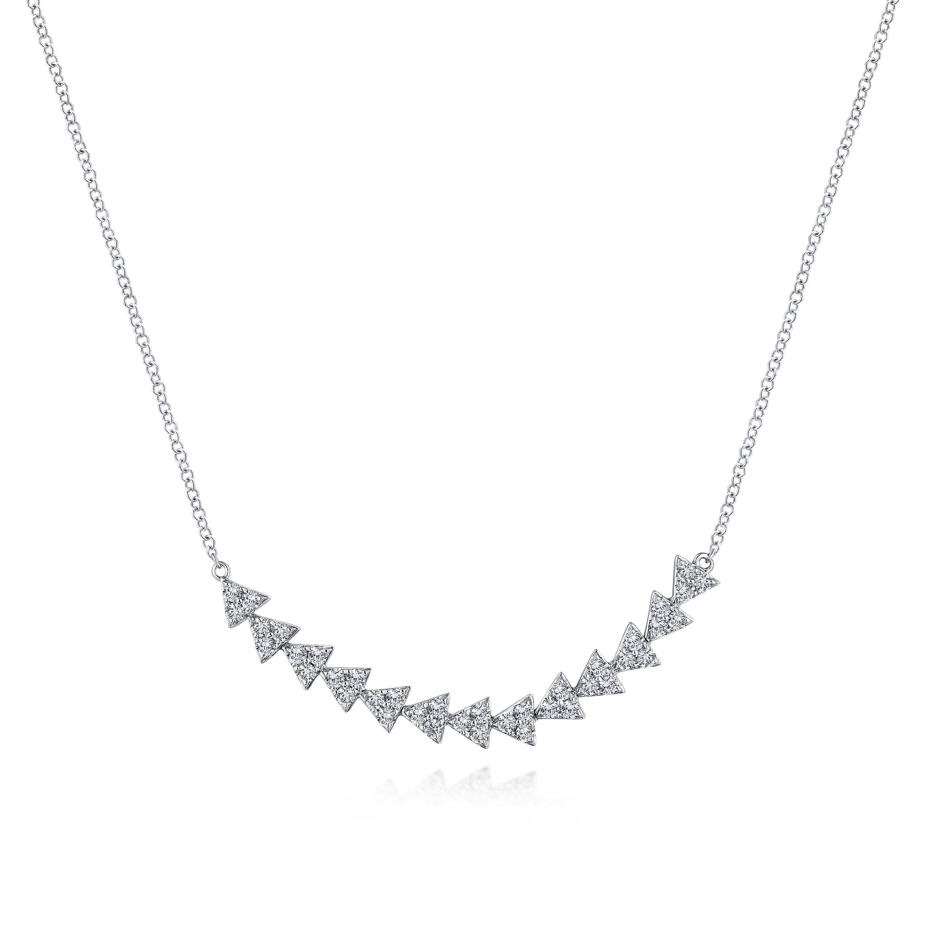 14K White Gold Diamond Cluster Triangle Station Necklace