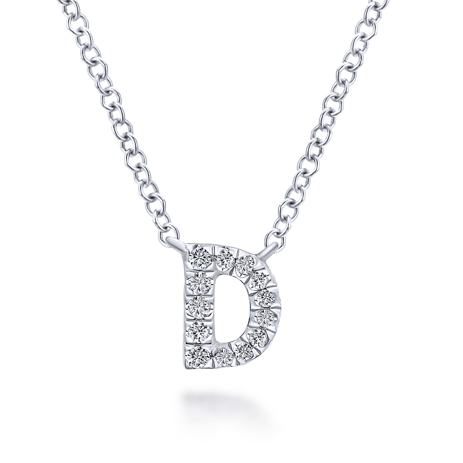 14K White Gold Diamond D Initial Pendant Necklace