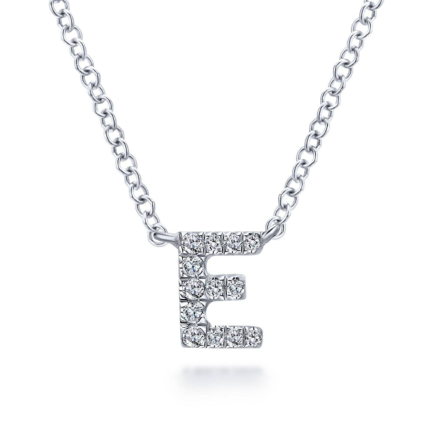 14K White Gold Diamond E Initial Pendant Necklace