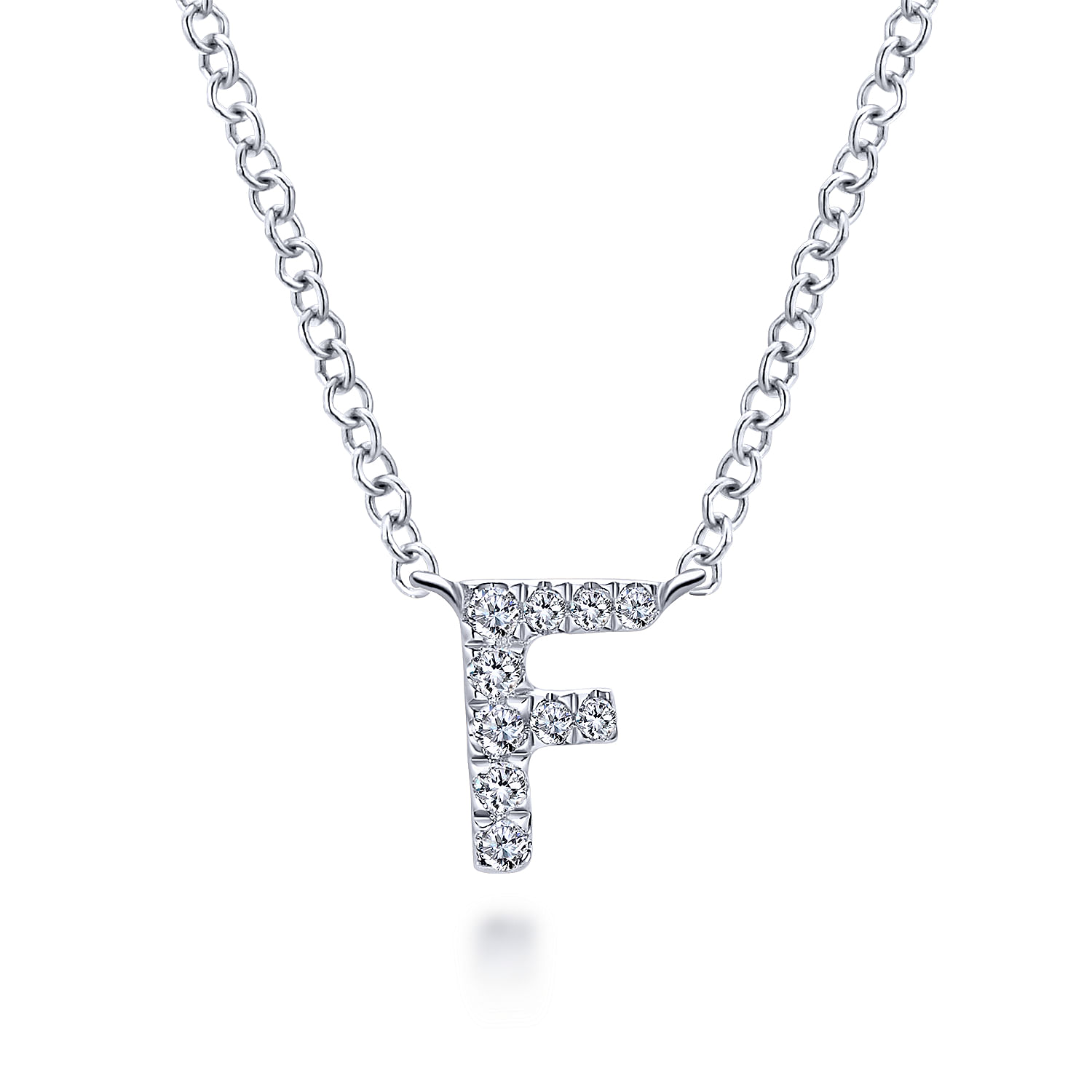 14K White Gold Diamond F Initial Pendant Necklace