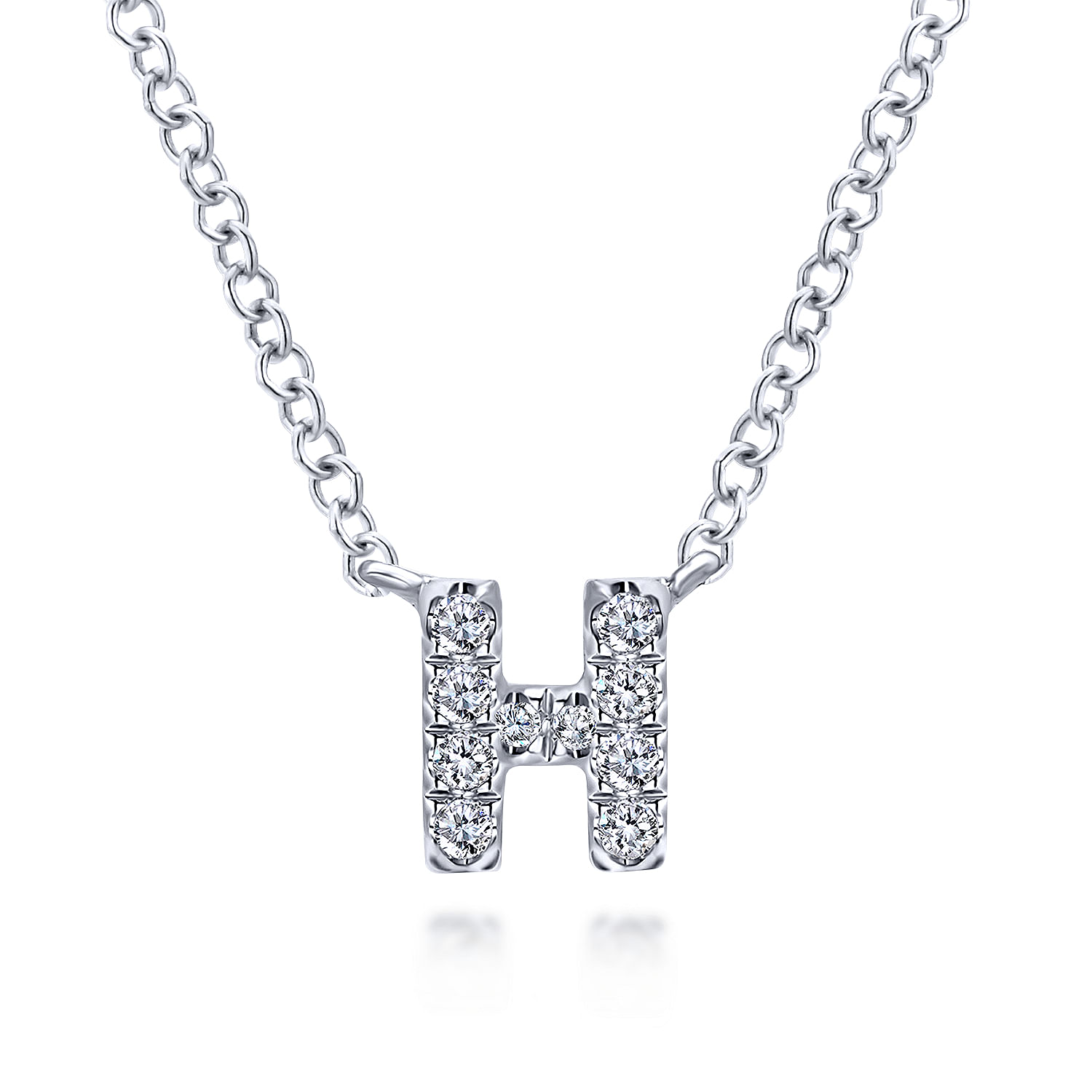 14K White Gold Diamond H Initial Pendant Necklace