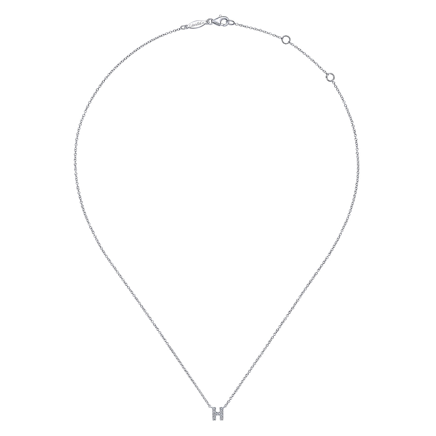 14K White Gold Diamond H Initial Pendant Necklace