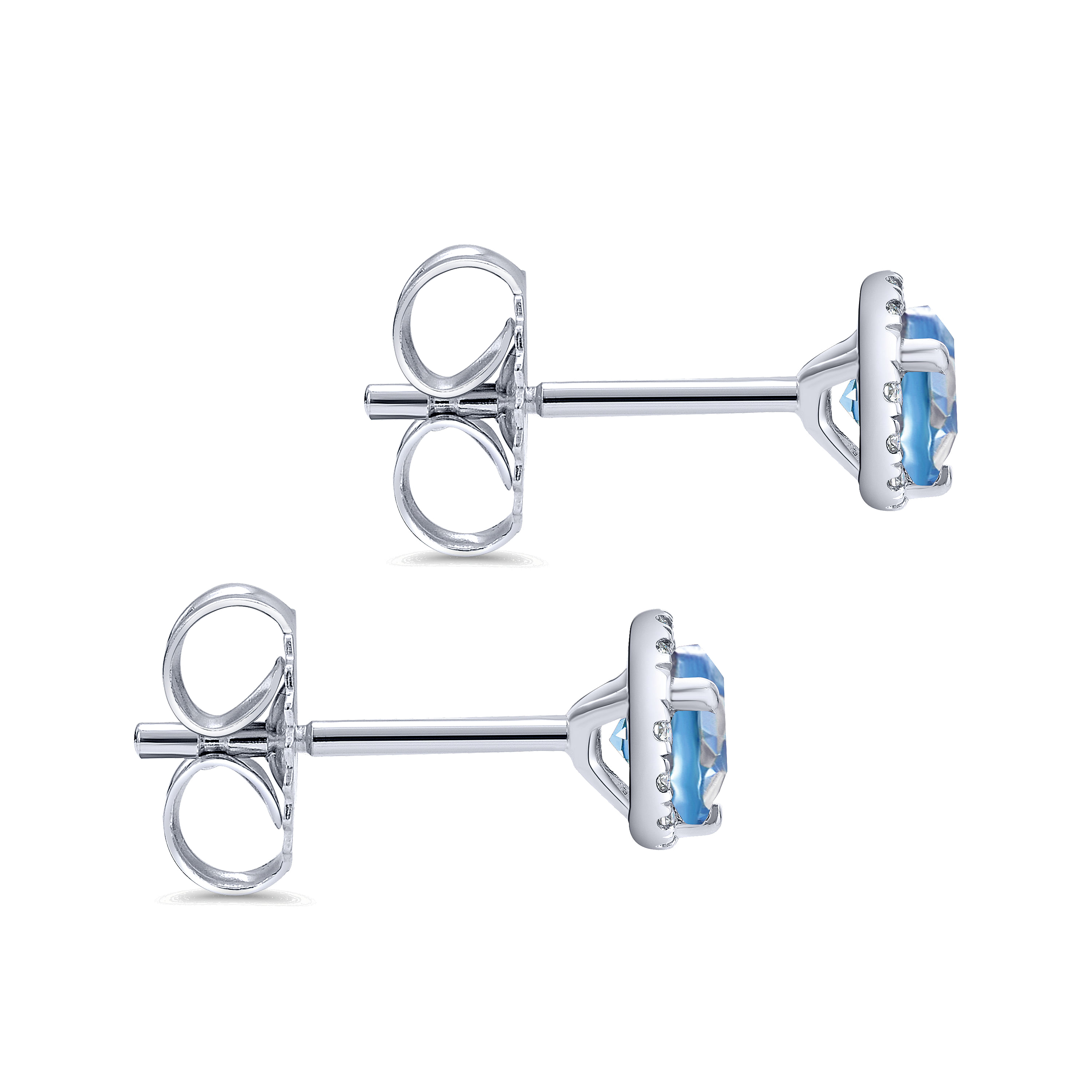 14K White Gold Diamond Halo & Swiss Blue Topaz Stud Earring