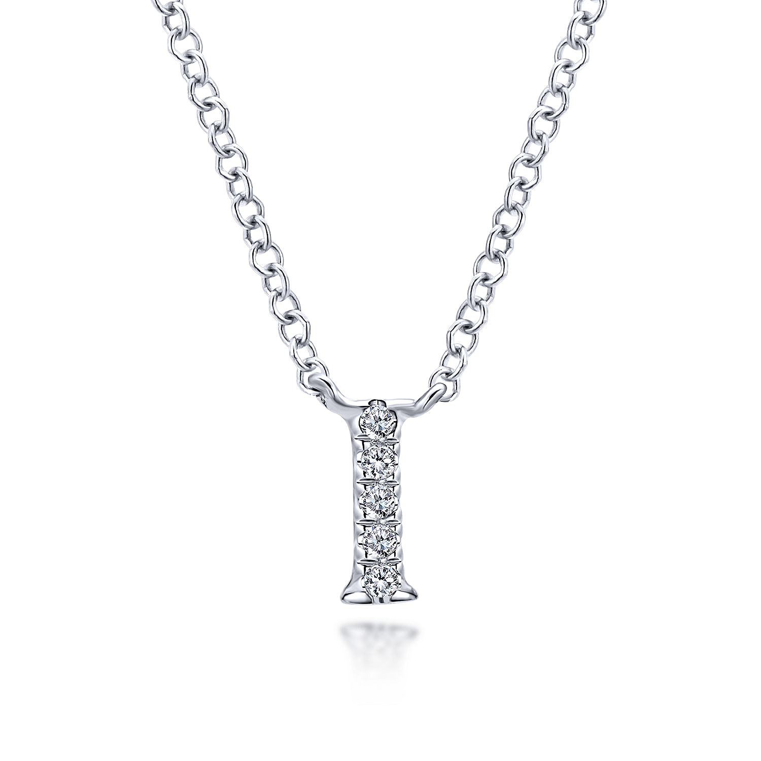 14K White Gold Diamond I Initial Pendant Necklace