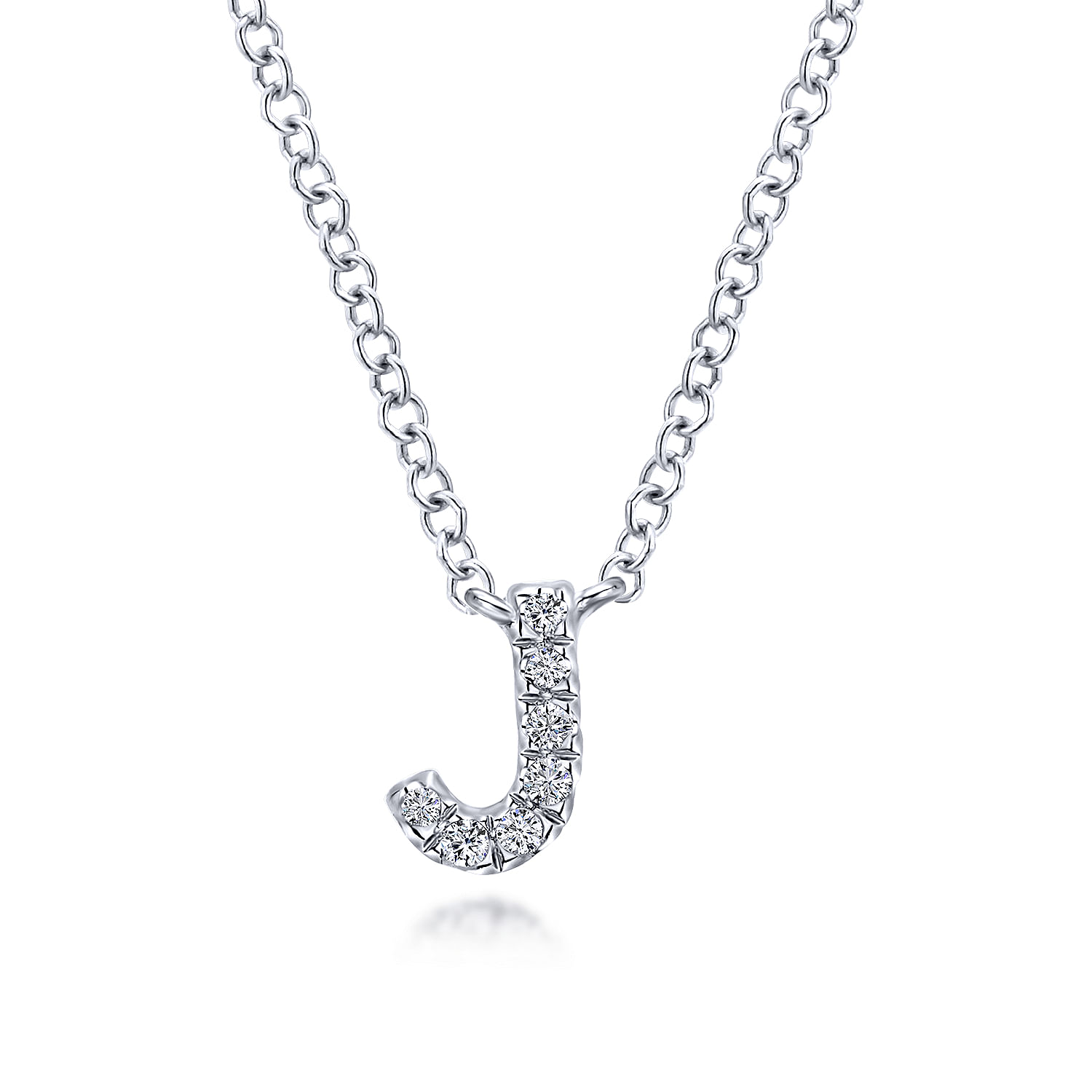 14K White Gold Diamond J Initial Pendant Necklace