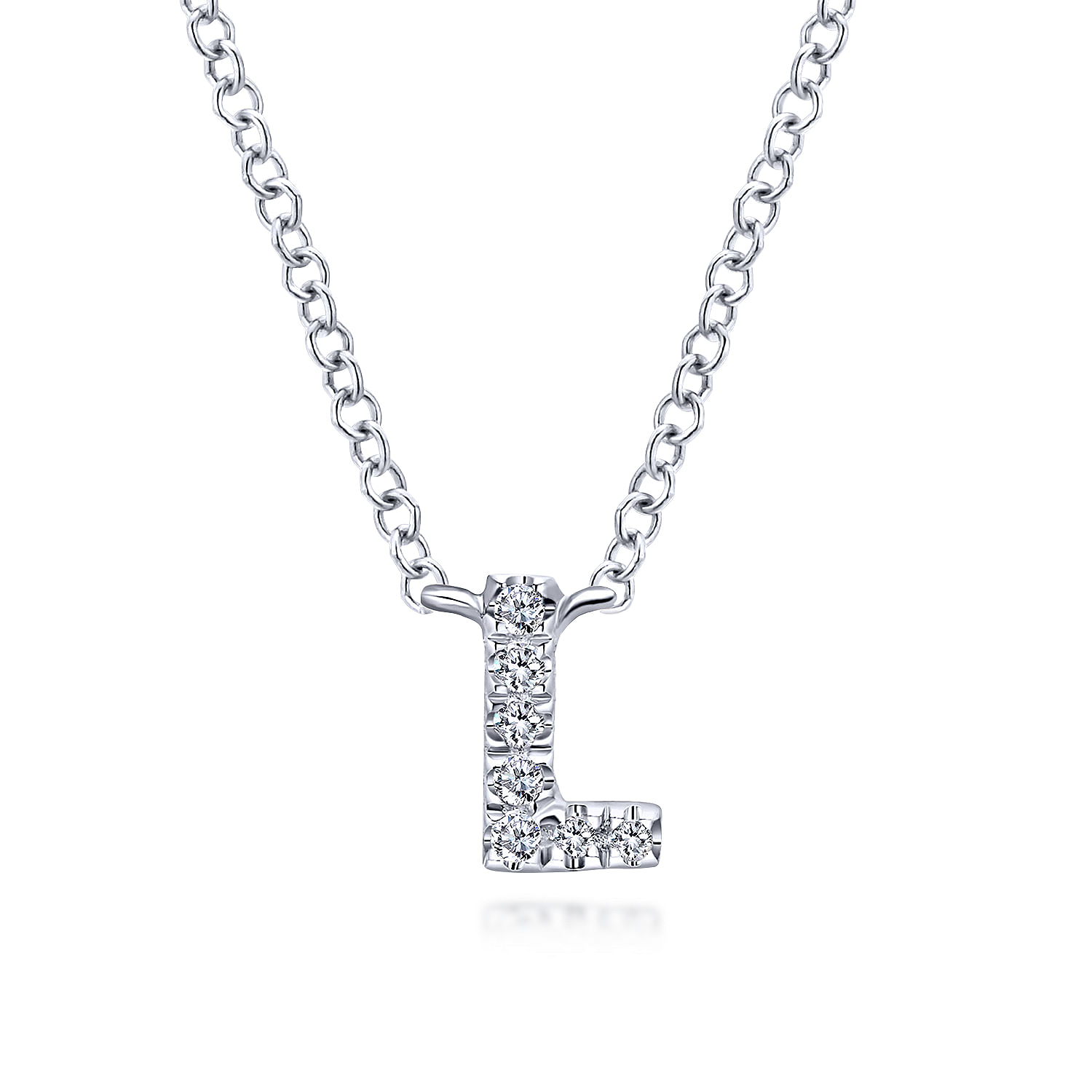 14K White Gold Diamond L Initial Pendant Necklace