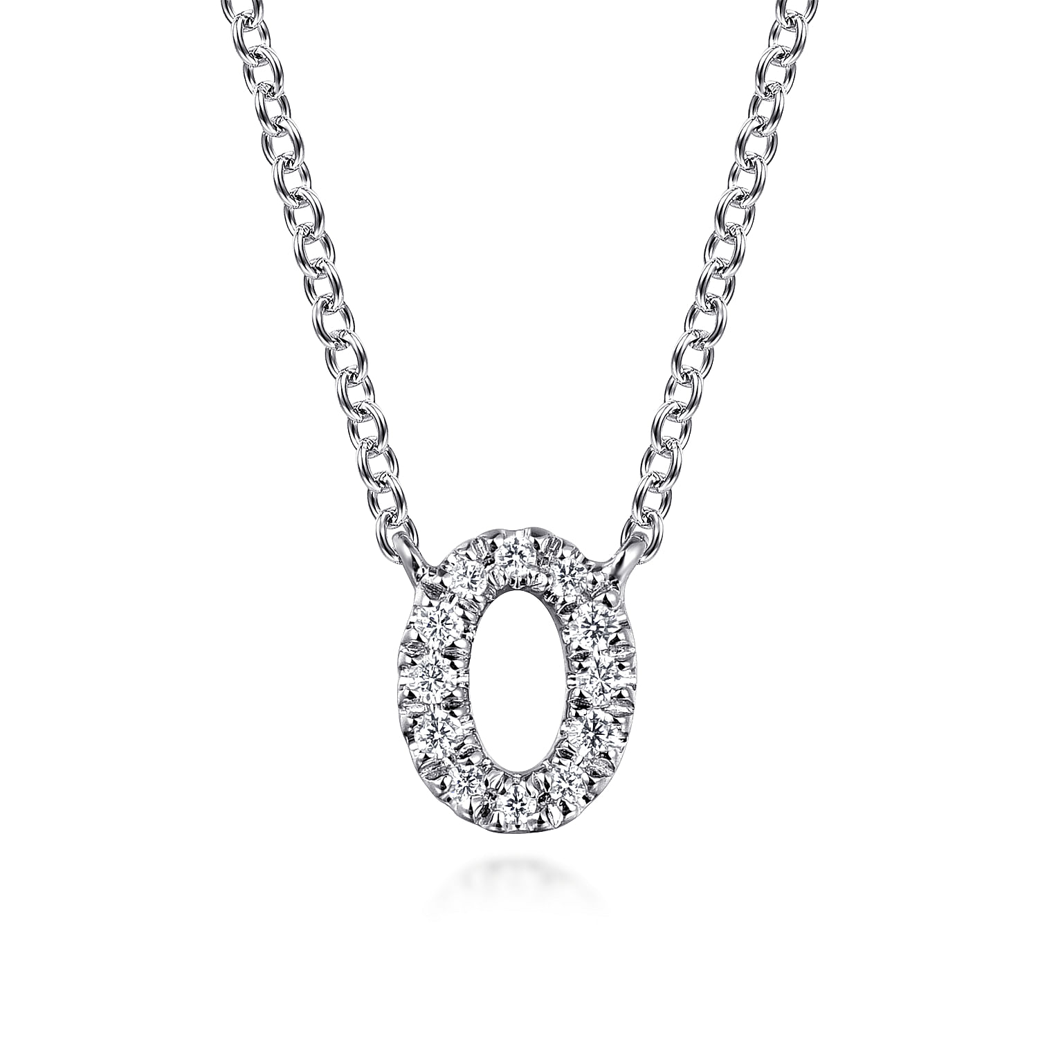 14K White Gold Diamond O Initial Pendant Necklace