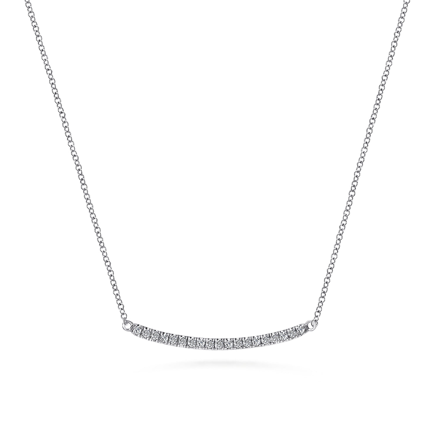 14K White Gold Diamond Pavé Curved Bar Necklace