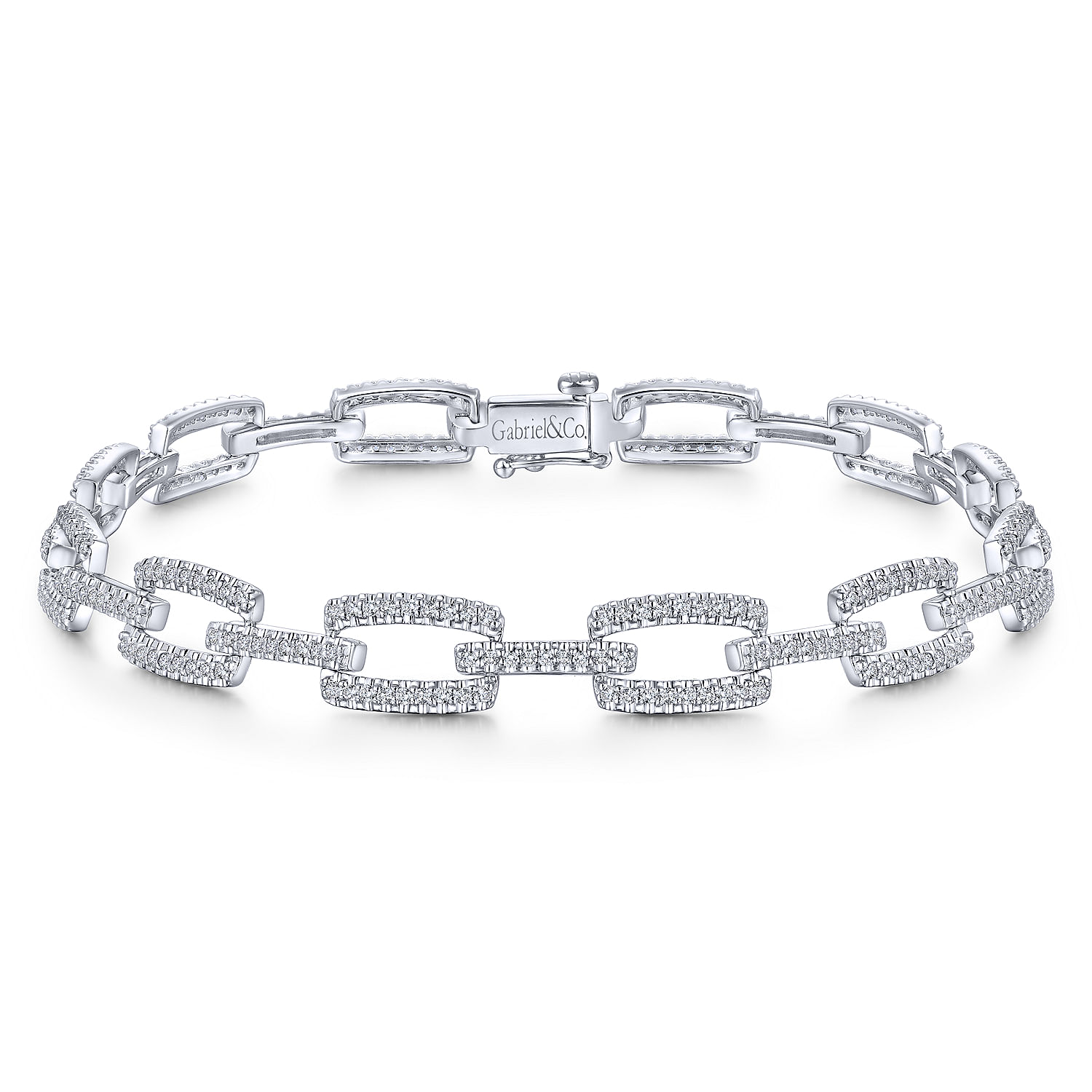 14K White Gold Diamond Pavé Rectangular Link Tennis Bracelet