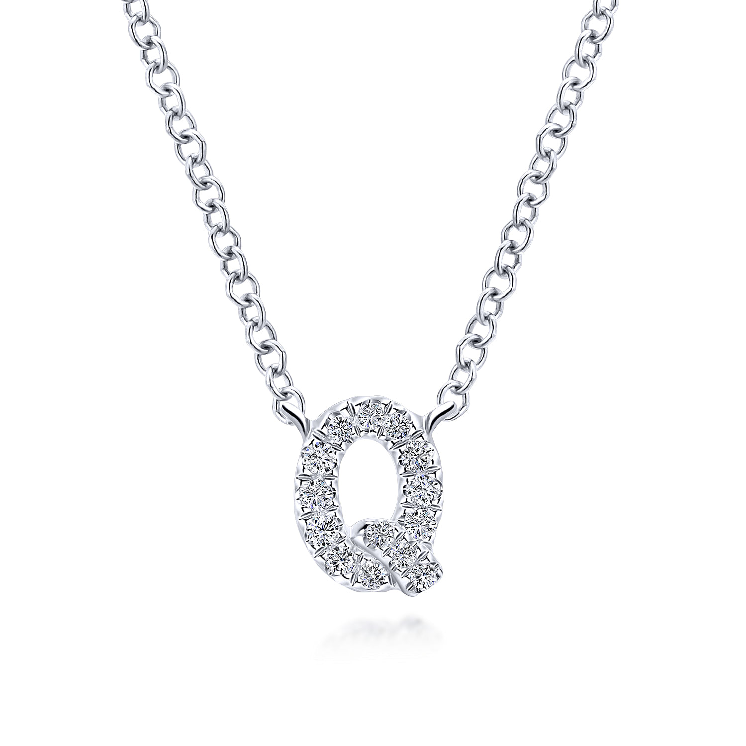 14K White Gold Diamond Q Initial Pendant Necklace