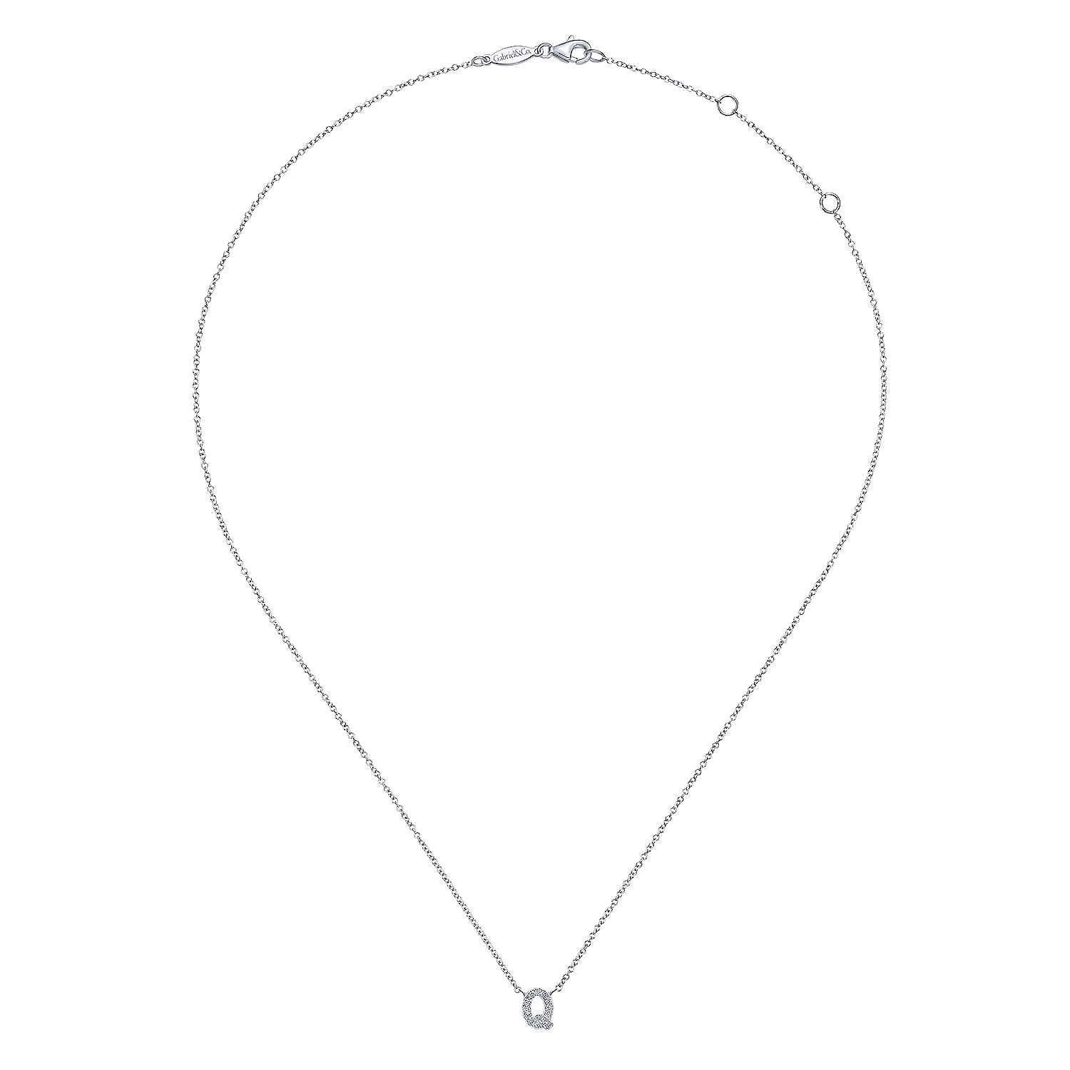 14K White Gold Diamond Q Initial Pendant Necklace