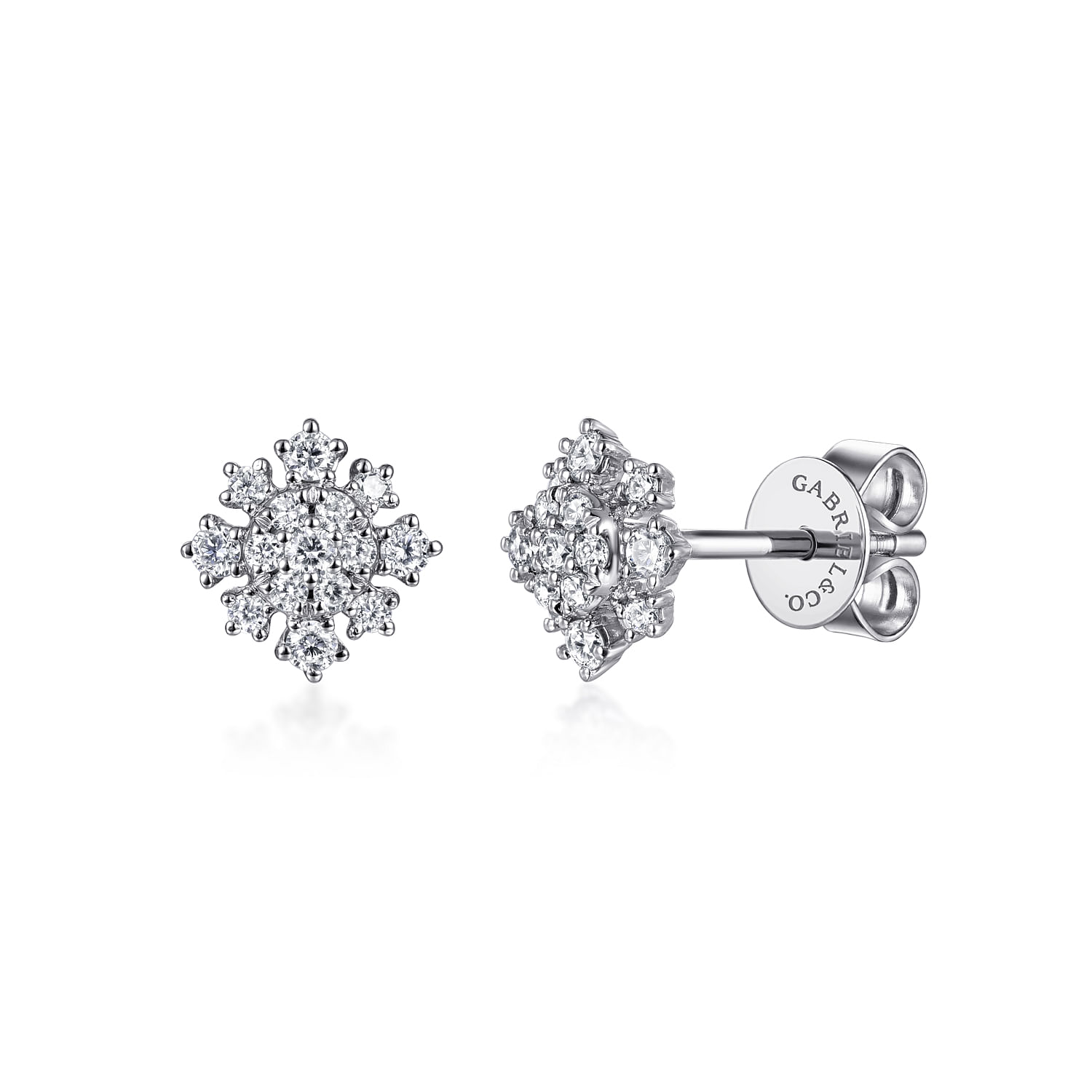 14K White Gold Diamond Snowflake Stud Earrings