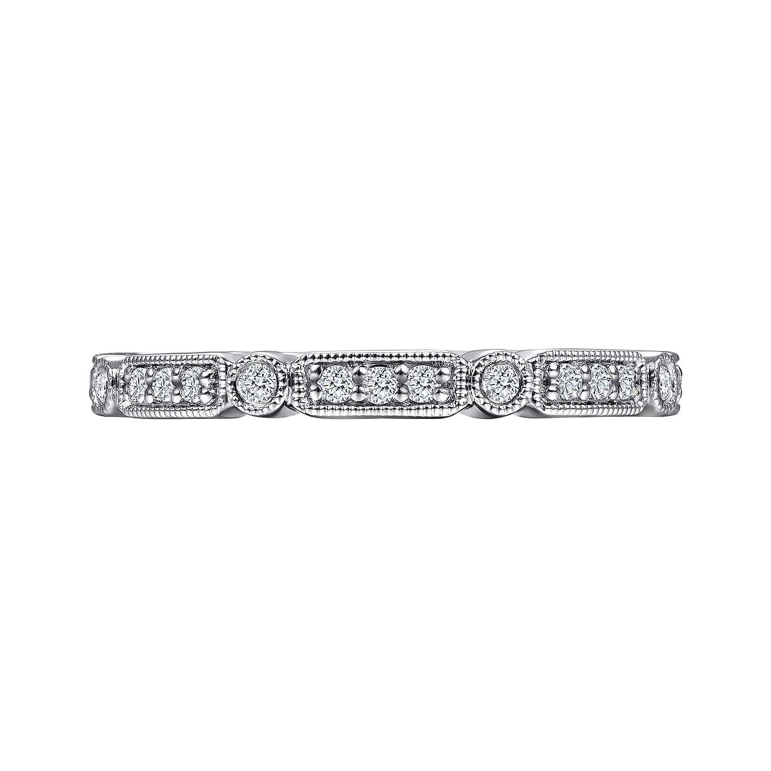 14K White Gold Diamond Station Stackable Anniversary Band with Millgrain