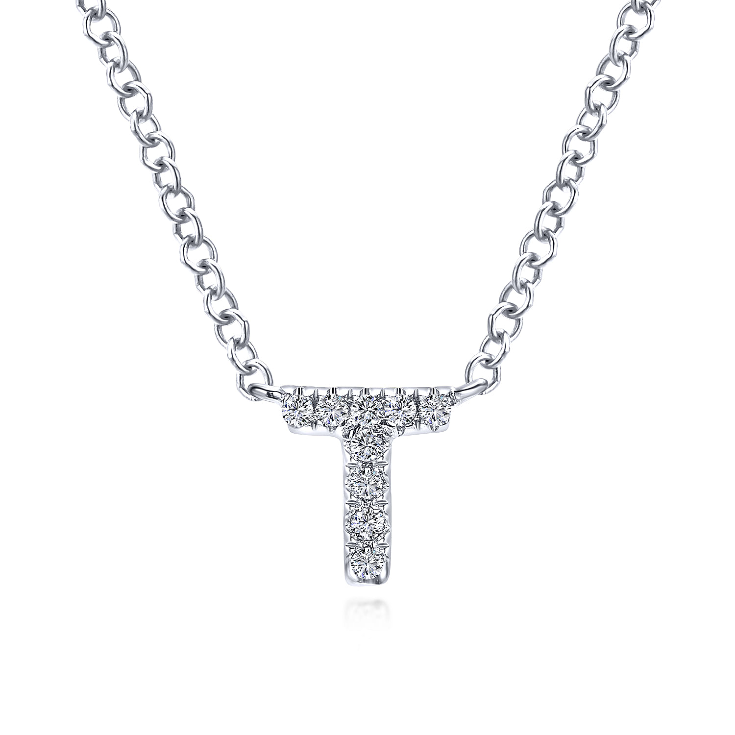 14K White Gold Diamond T Initial Pendant Necklace