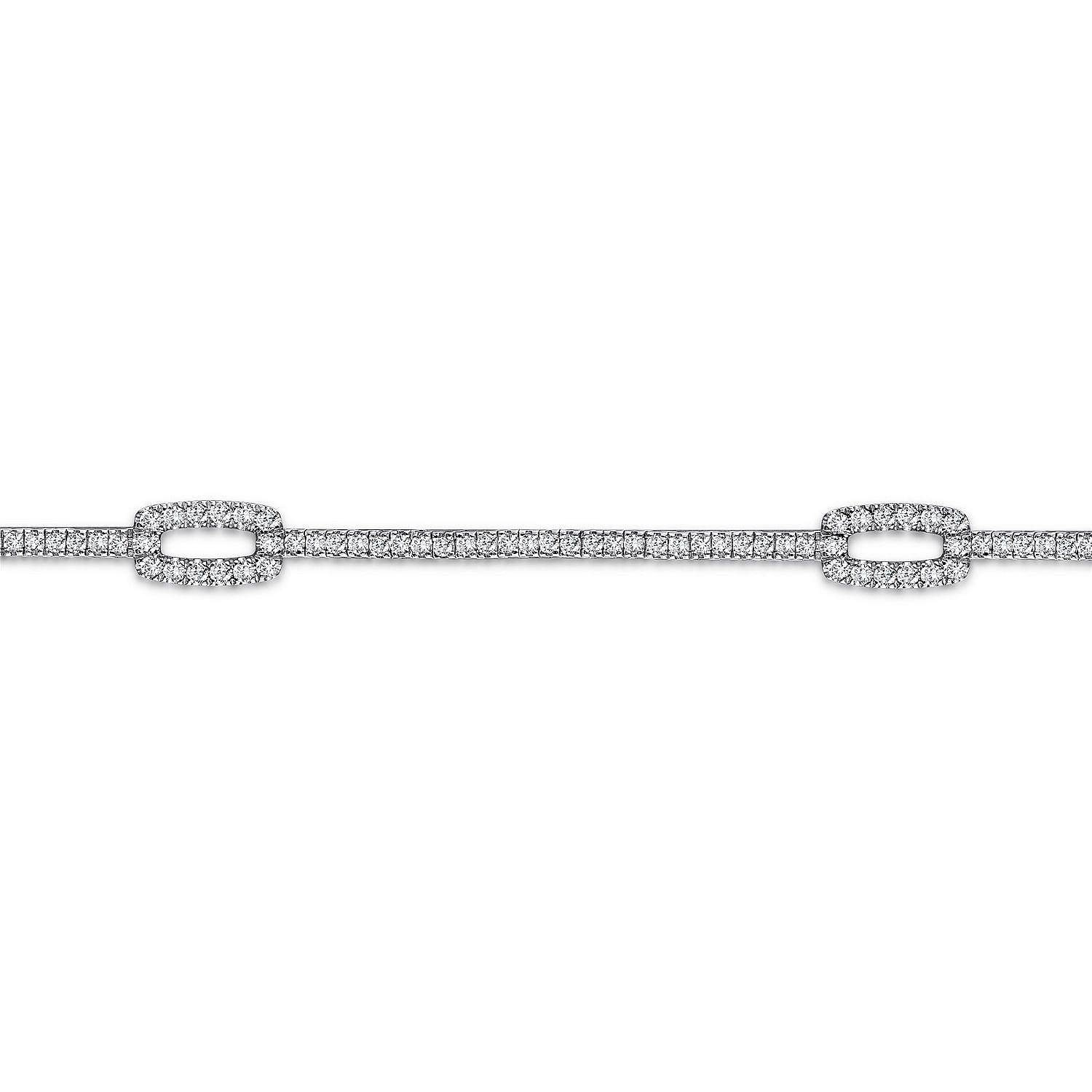 14K White Gold Diamond Tennis Bracelet with Rectangular Link Stations