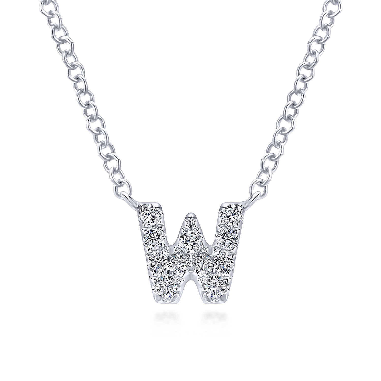 14K White Gold Diamond W Initial Pendant Necklace