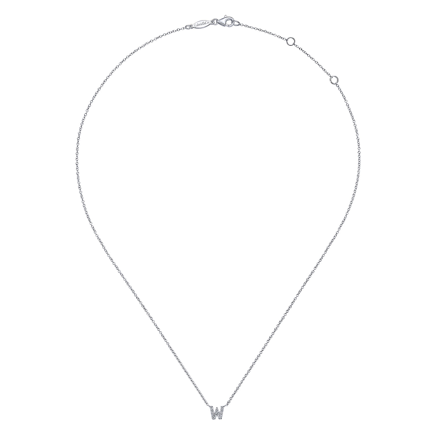 14K White Gold Diamond W Initial Pendant Necklace