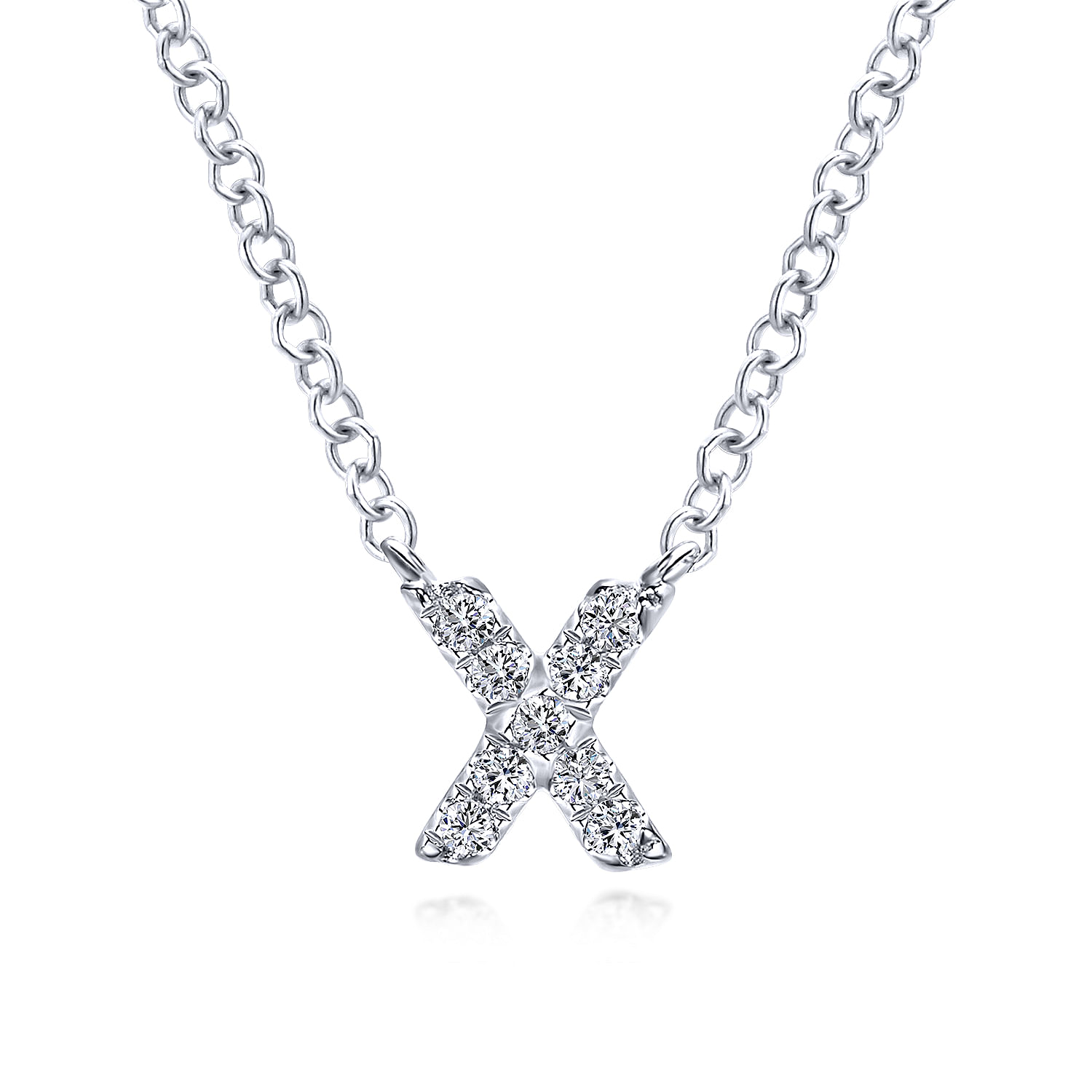 14K White Gold Diamond X Initial Pendant Necklace
