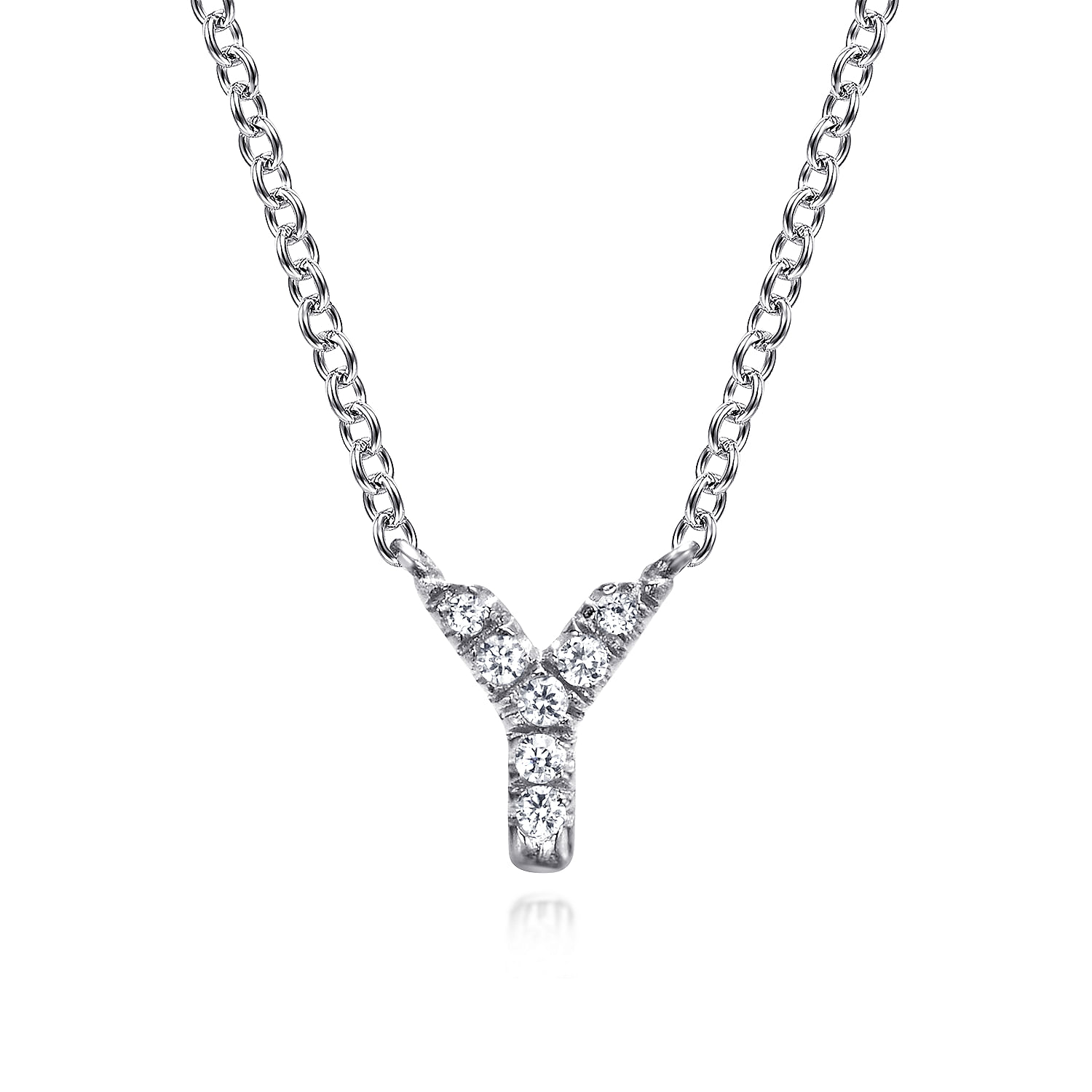 14K White Gold Diamond Y Initial Pendant Necklace