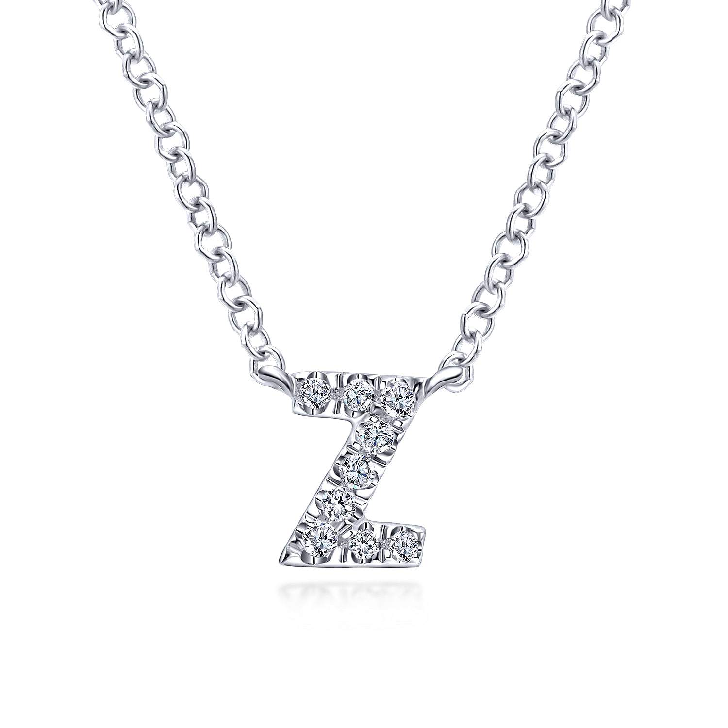 14K White Gold Diamond Z Initial Pendant Necklace