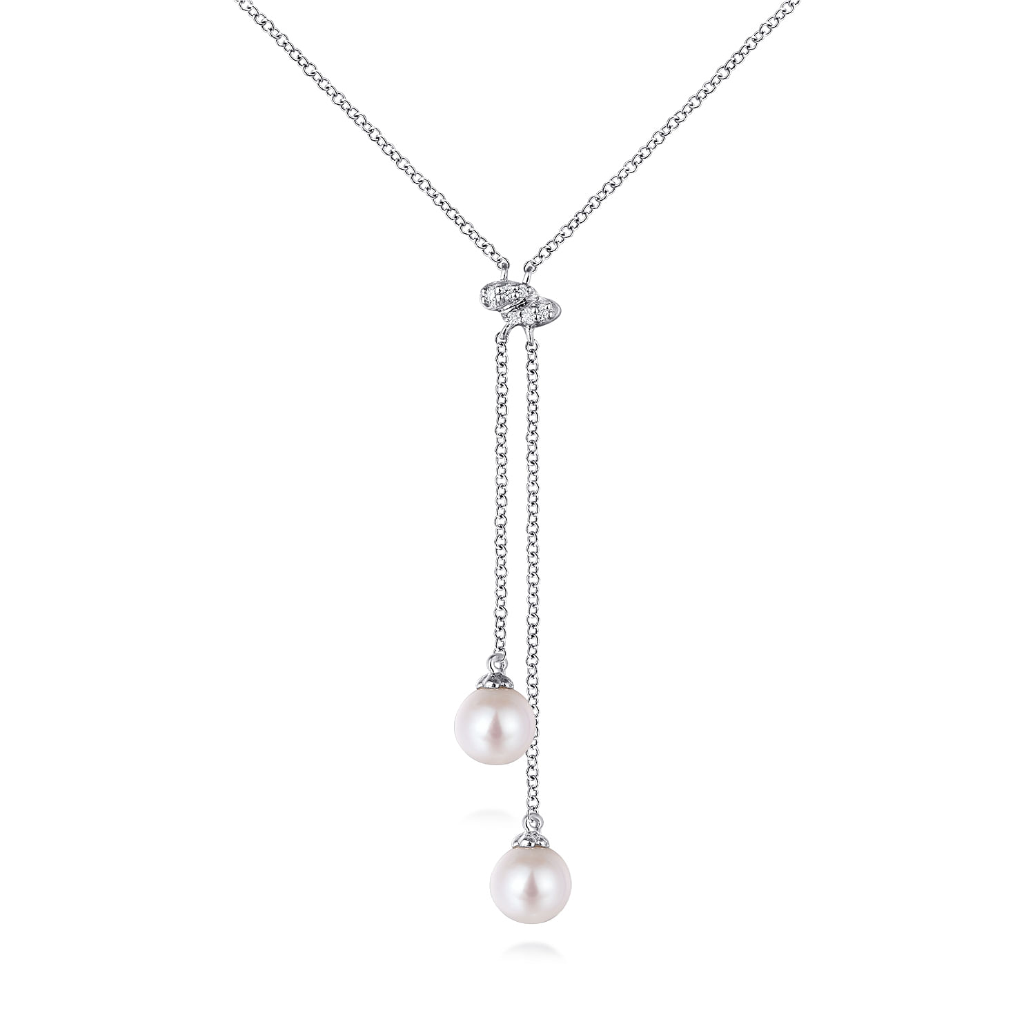 14K White Gold Diamond and Cultured Pearl Lariat Necklace