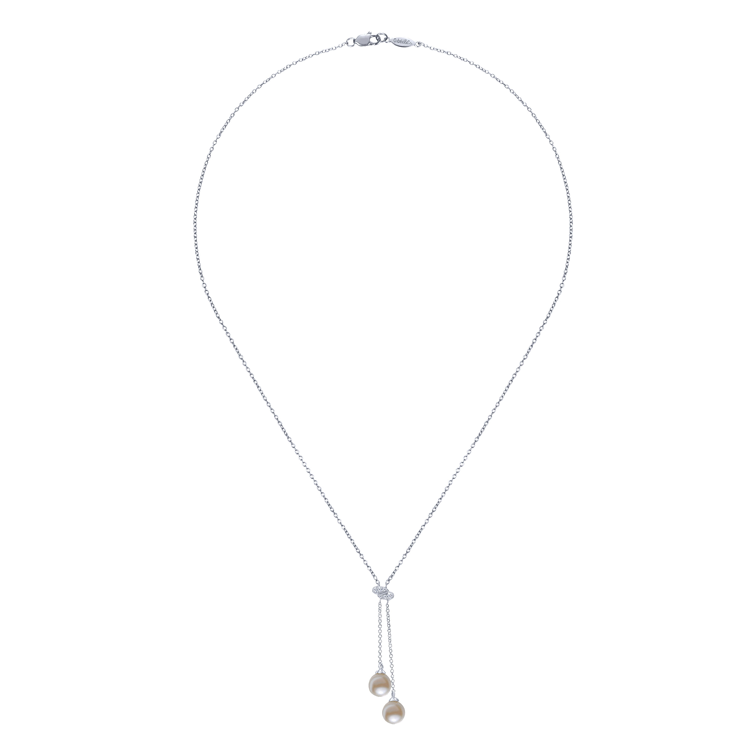 14K White Gold Diamond and Cultured Pearl Lariat Necklace