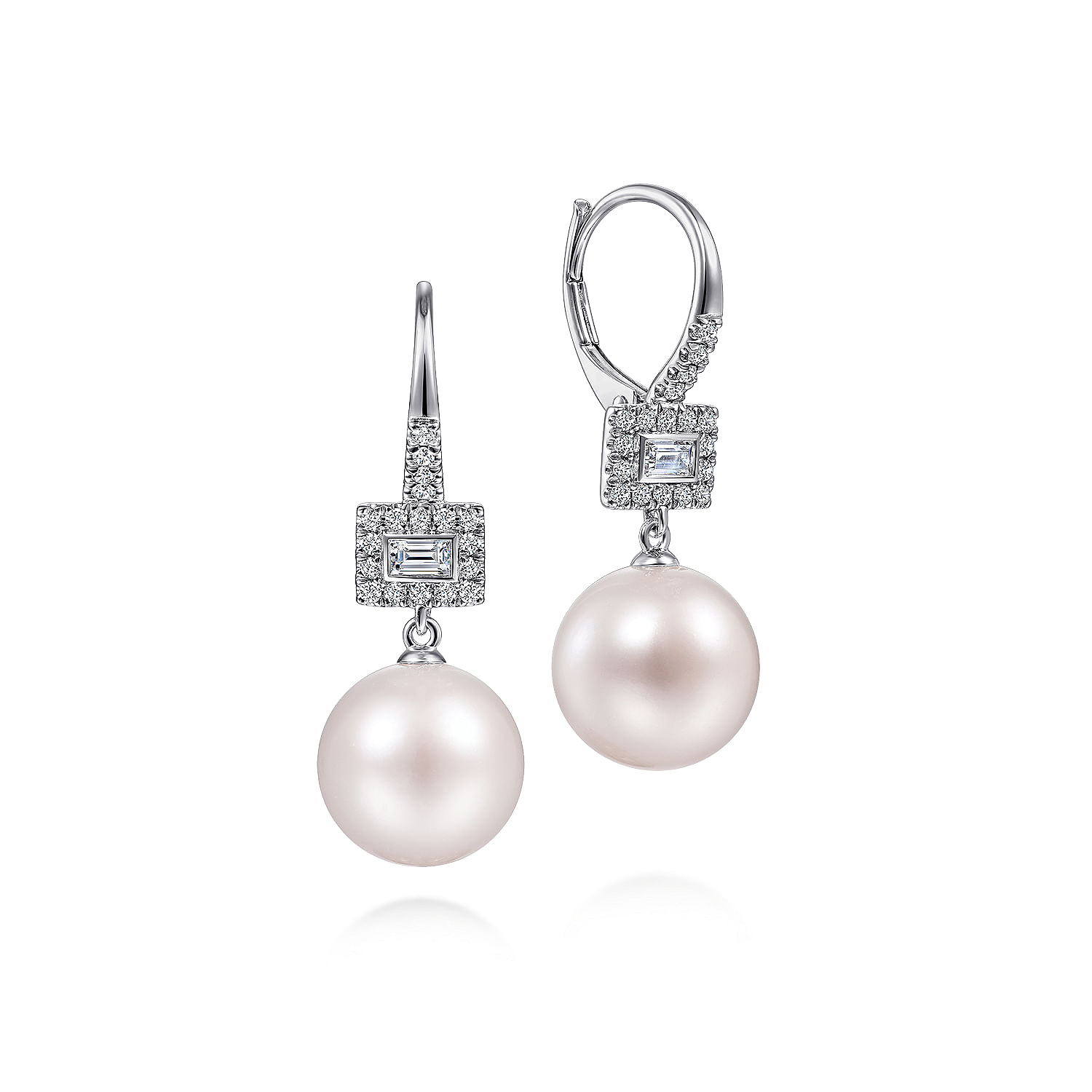 14K White Gold Diamond and Pearl Drop Earrings