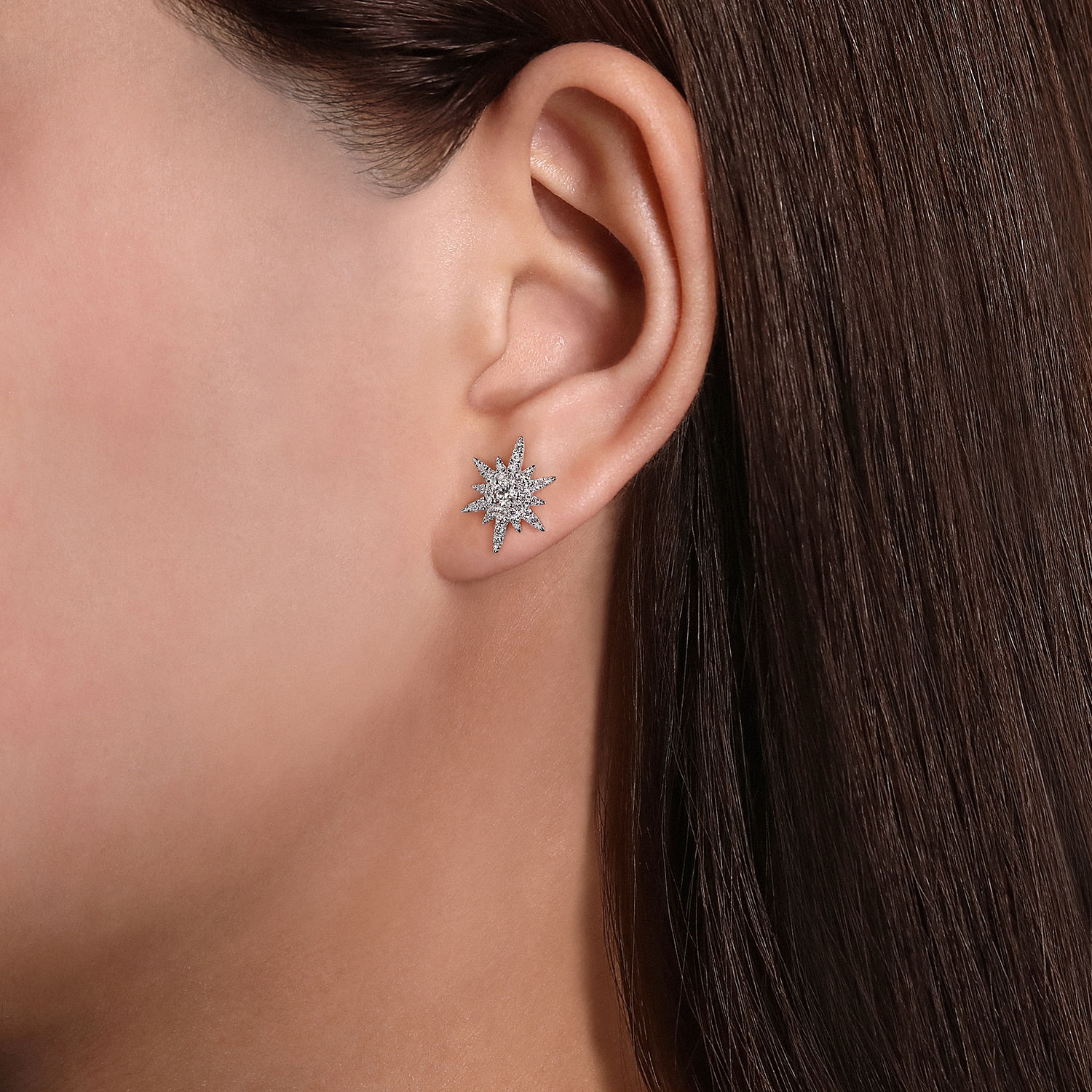 14K White Gold Elongated Diamond Starburst Earrings