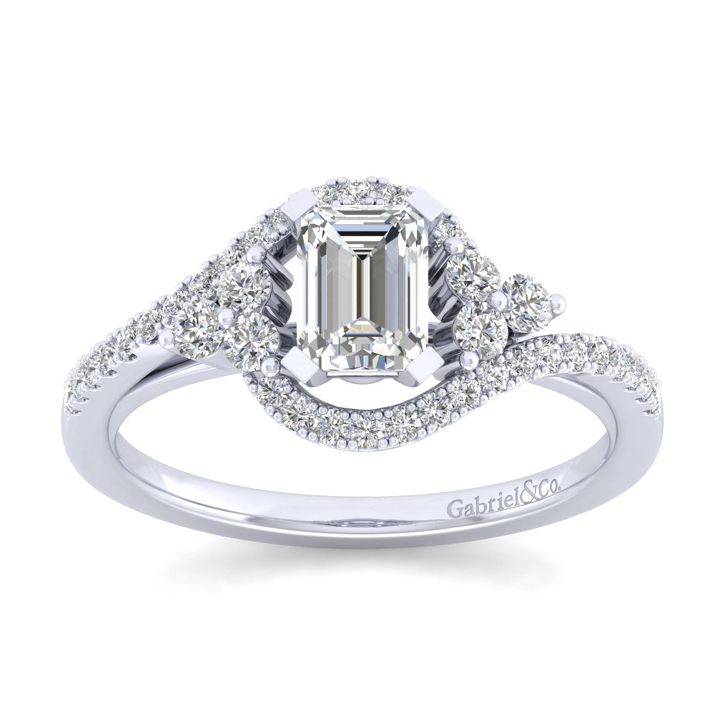 14K White Gold Emerald Cut Diamond Engagement Ring