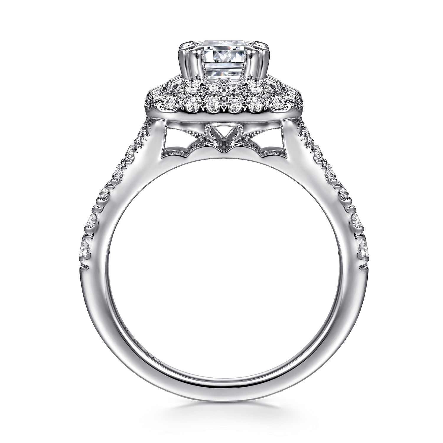 14K White Gold Emerald Cut Double Halo Diamond Engagement Ring
