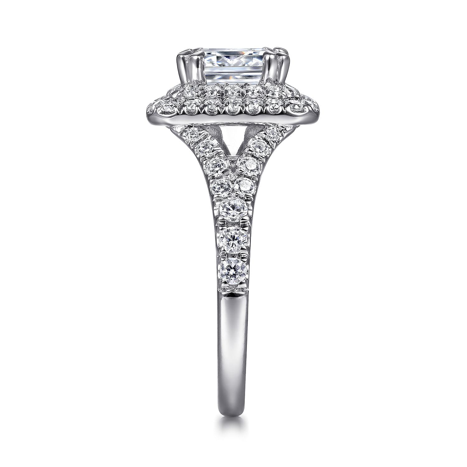 14K White Gold Emerald Cut Double Halo Diamond Engagement Ring