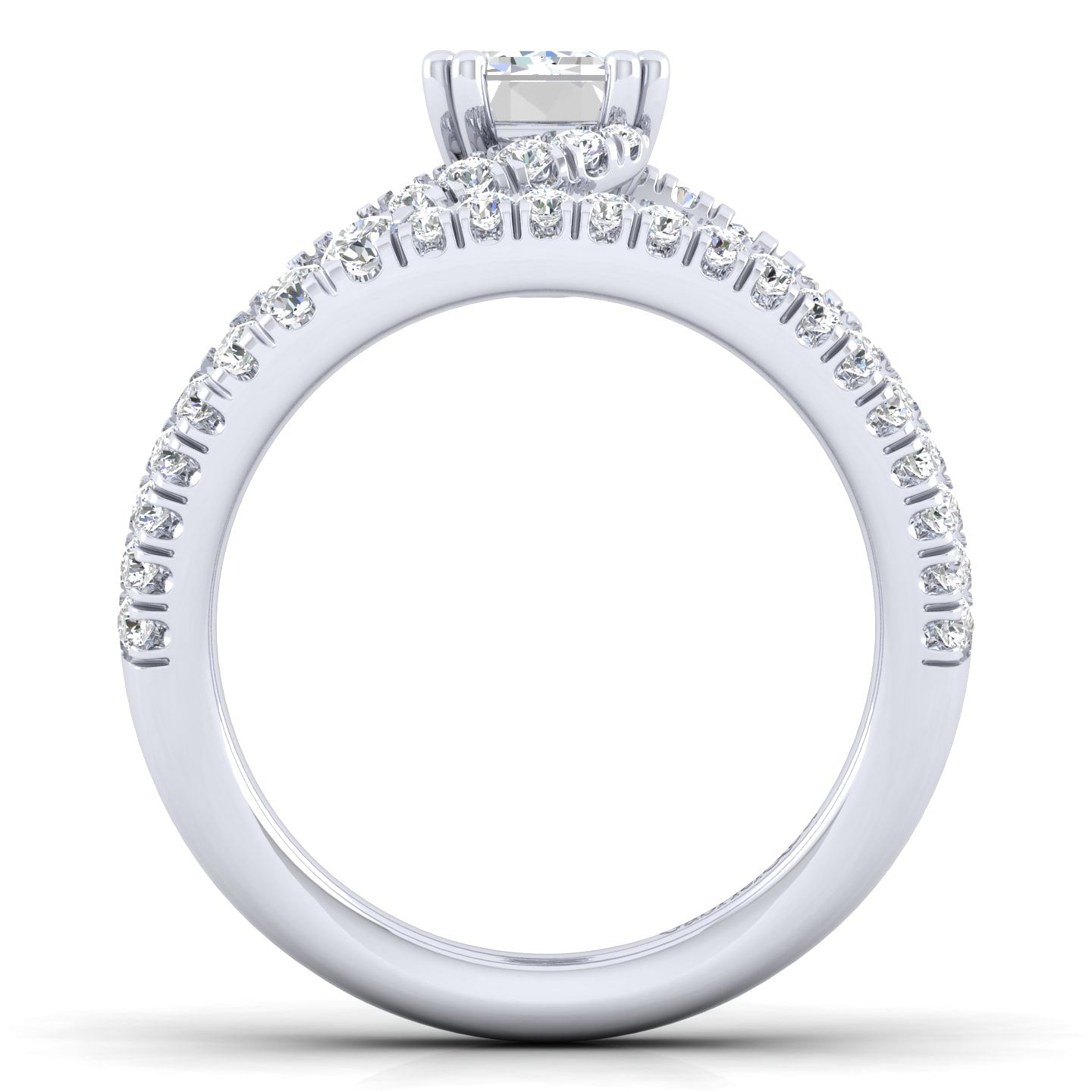 14K White Gold Emerald Cut Freeform Diamond Engagement Ring