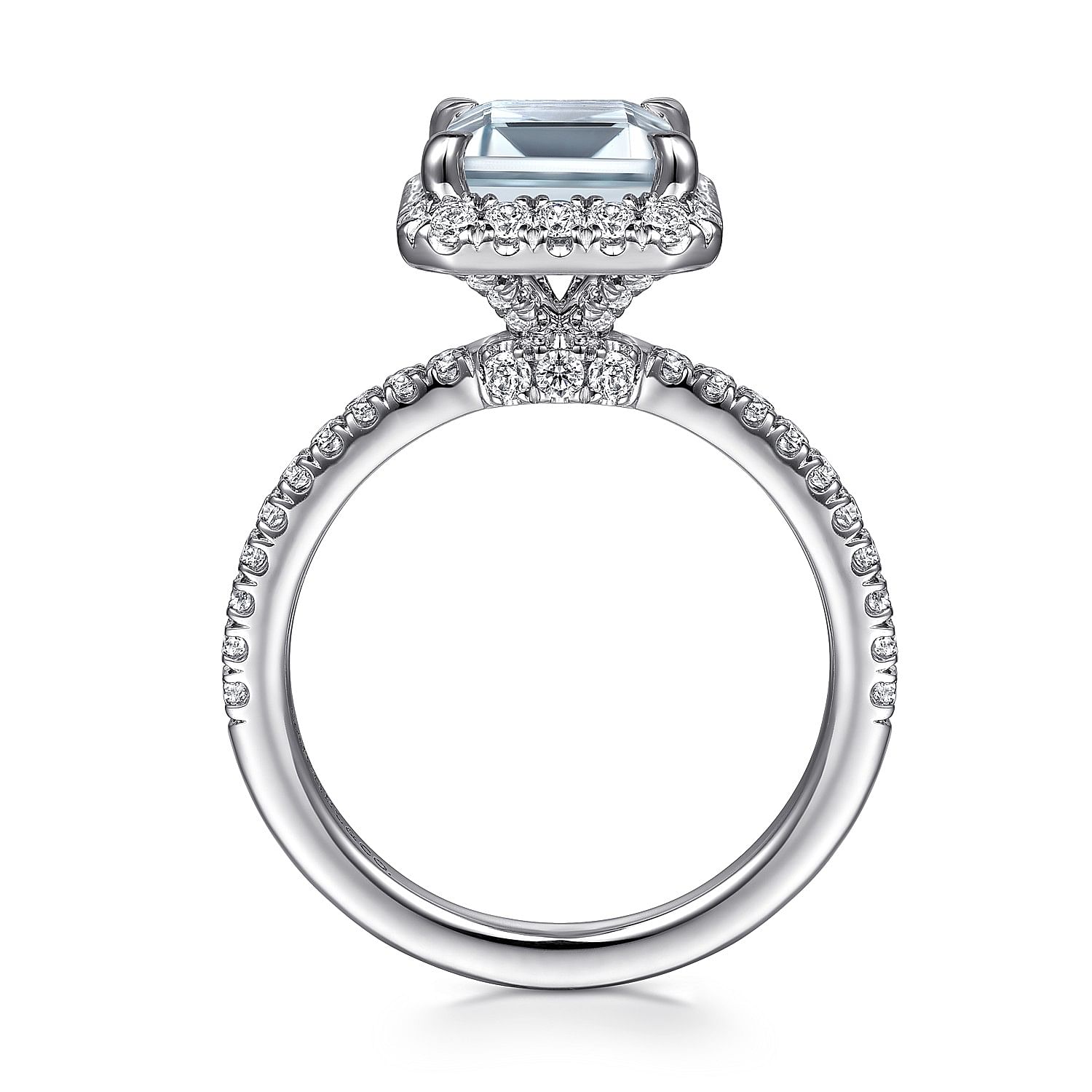 14K White Gold Emerald Halo Aquamarine and Diamond Engagement Ring