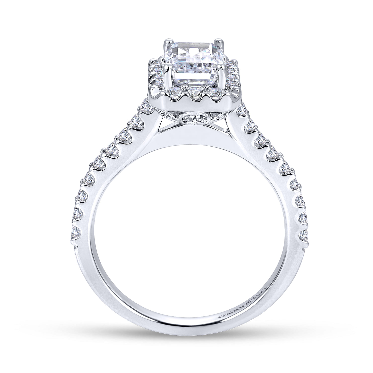14K White Gold Emerald Halo Diamond Engagement Ring