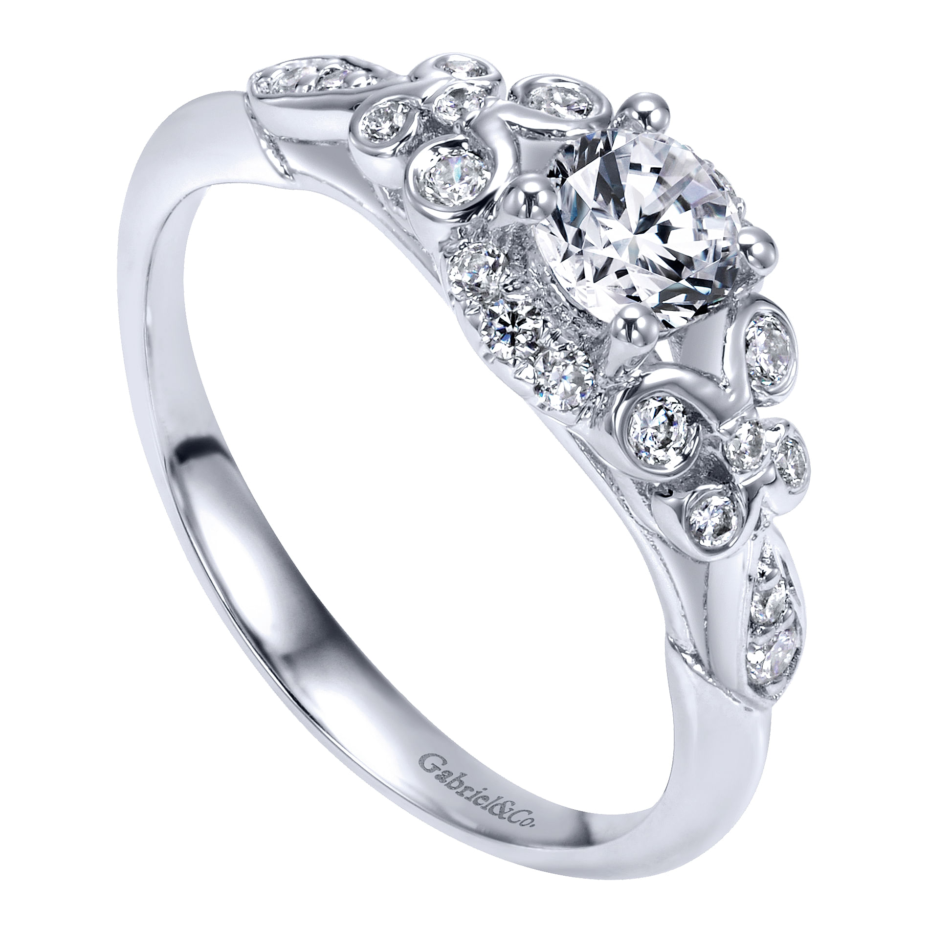 14K White Gold Fancy Halo Round Diamond Engagement Ring