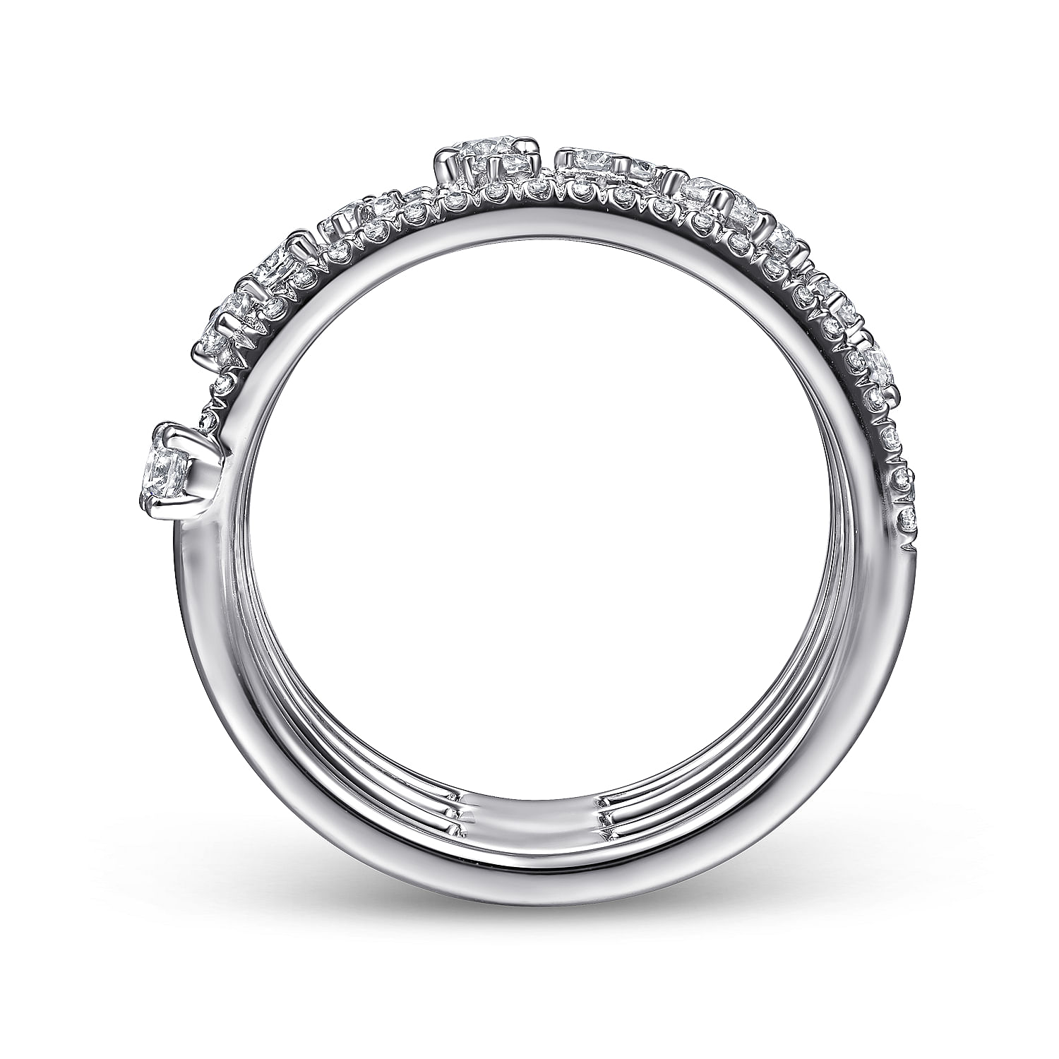 14K White Gold Five Row Pavé Ring with Cluster Diamond Accent