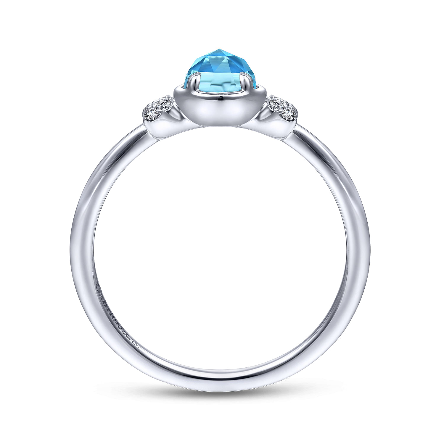 14K White Gold Floral Blue Topaz Diamond Ring